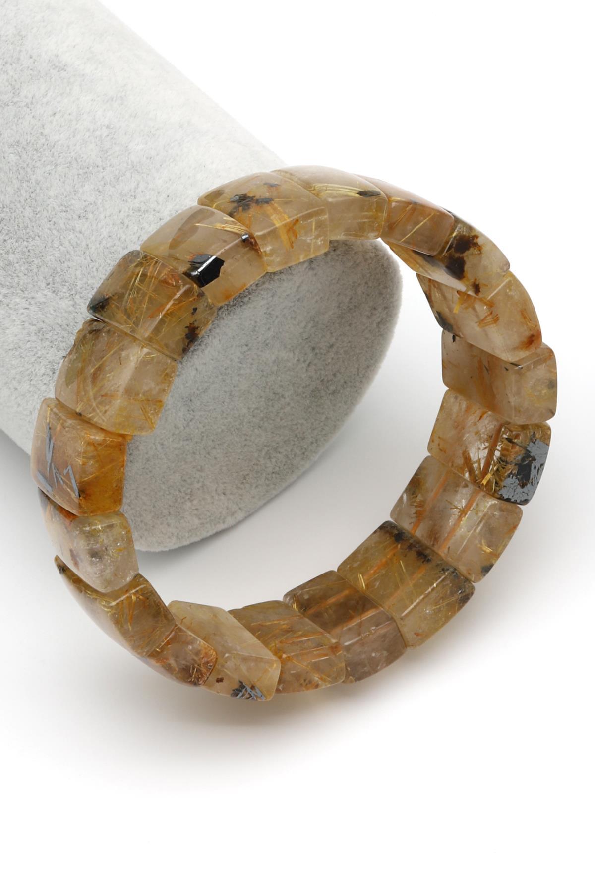 Golden Rutil Kuvars Doğal Taş Bileklik 11 x 17 mm Özel Kesim