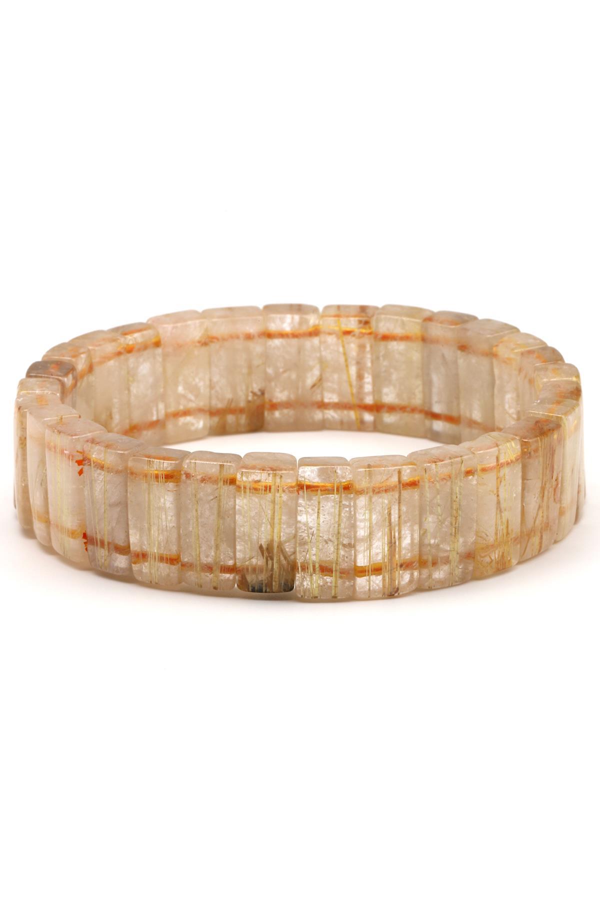 Golden Rutil Kuvars Doğal Taş Bileklik 7 x 15 mm Özel Kesim