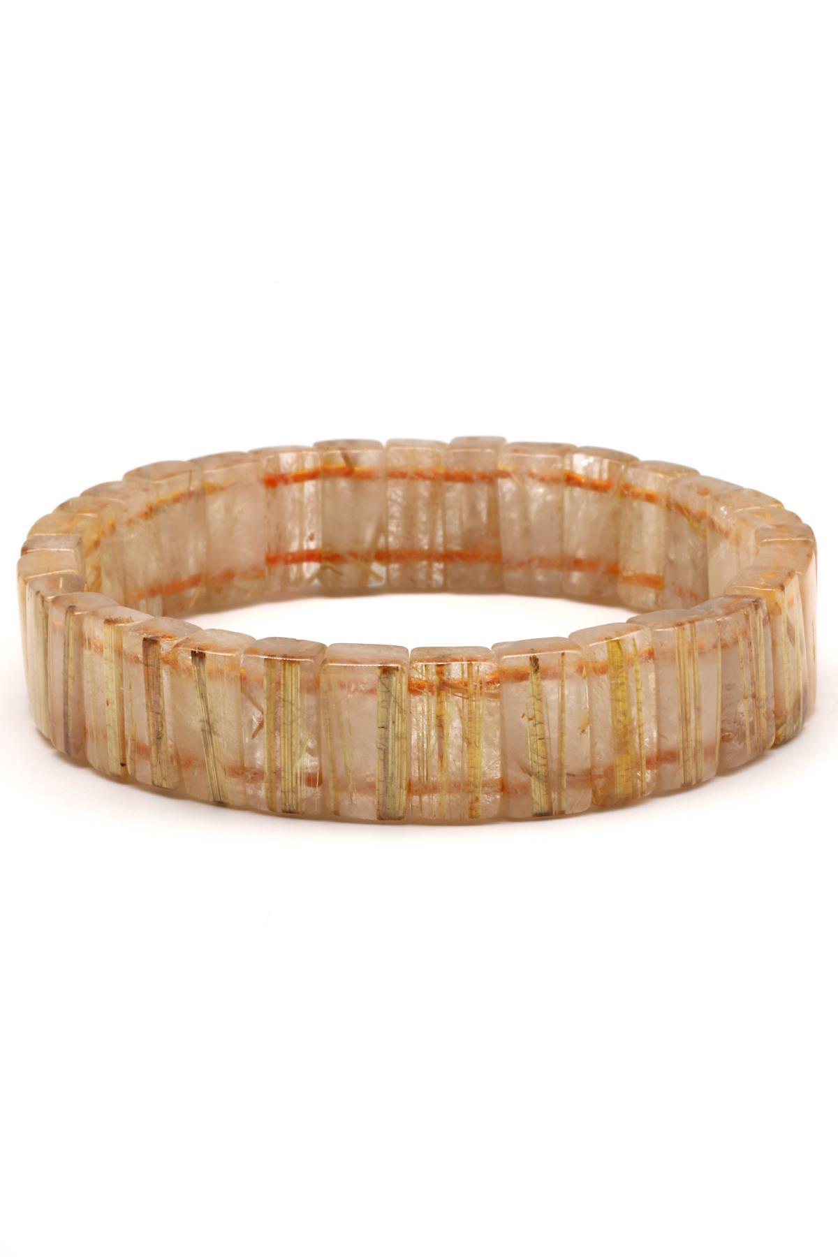 Golden Rutil Kuvars Doğal Taş Bileklik 5 x 11 mm Özel Kesim