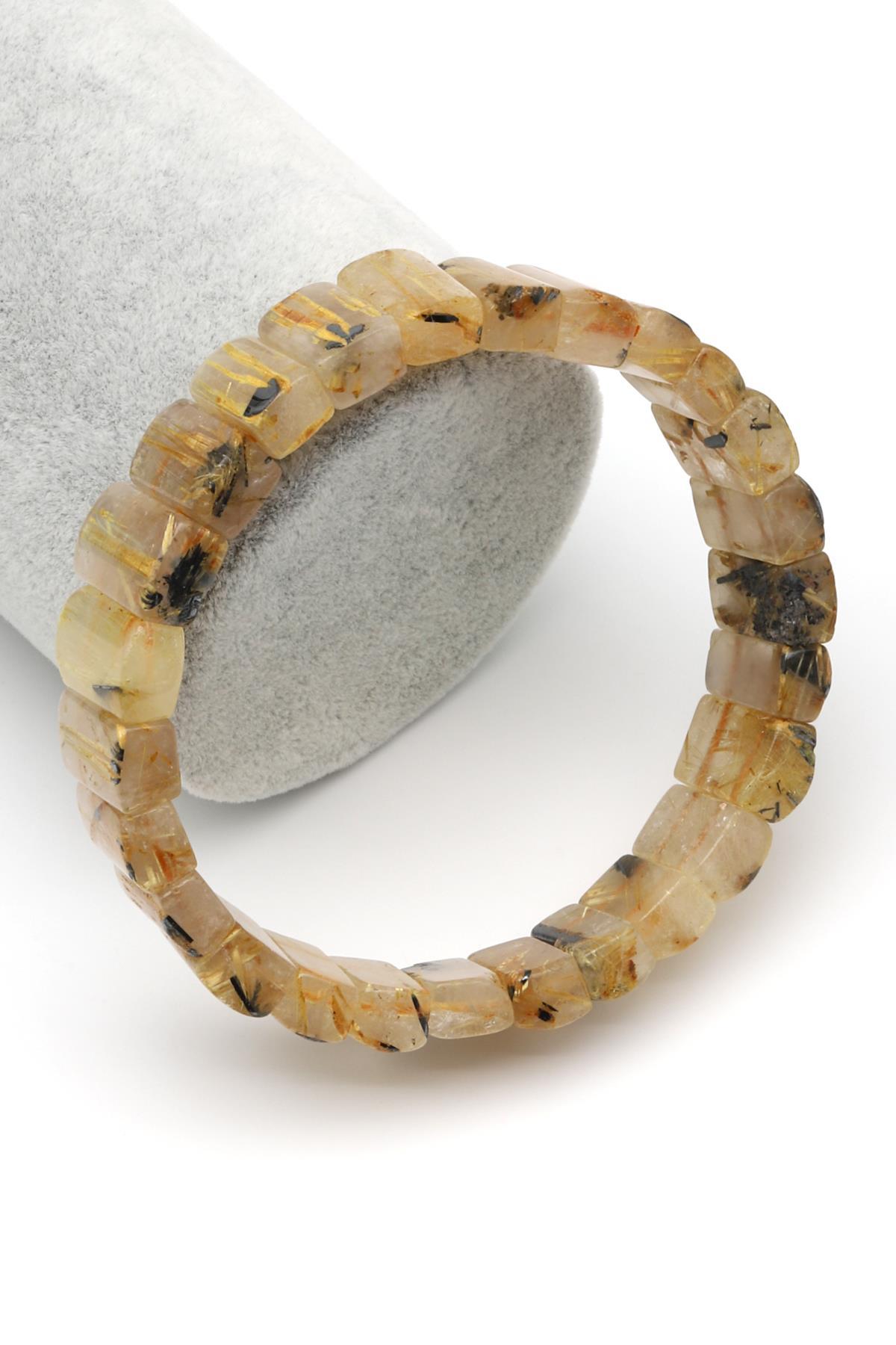 Golden Rutil Kuvars Doğal Taş Bileklik 8 x 13 mm Özel Kesim