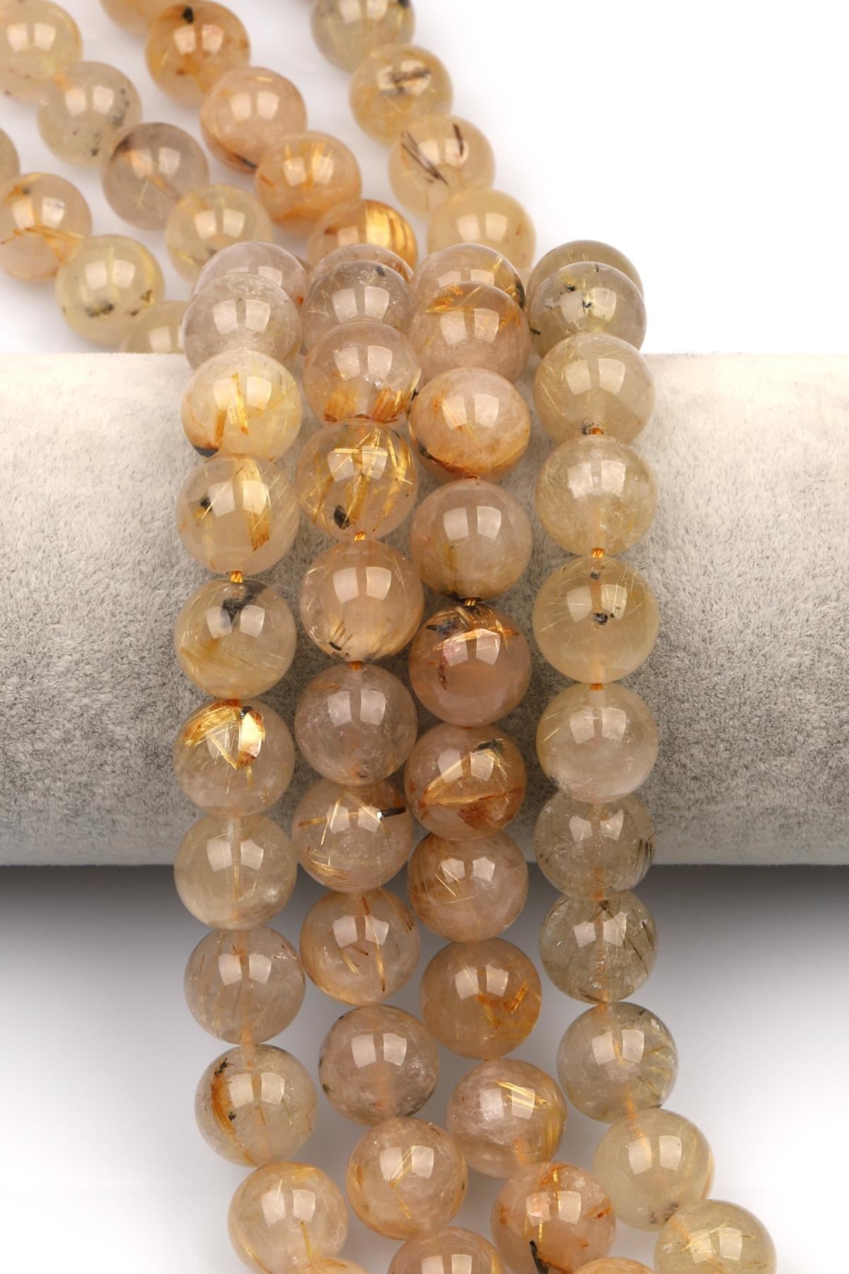 Golden Rutil Kuvars Doğal Taş Dizi 12 mm Küre Kesim