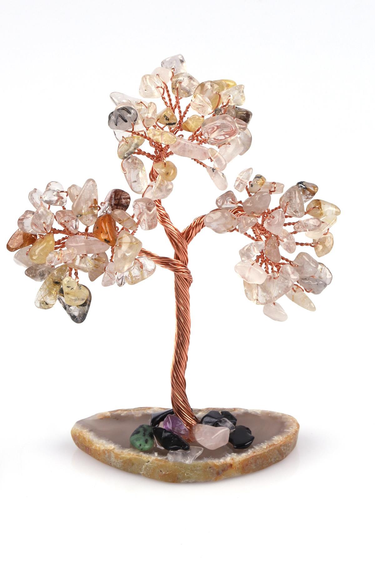 Golden Rutil Kuvars Doğal Taş Tel Sarmalı Ağaç