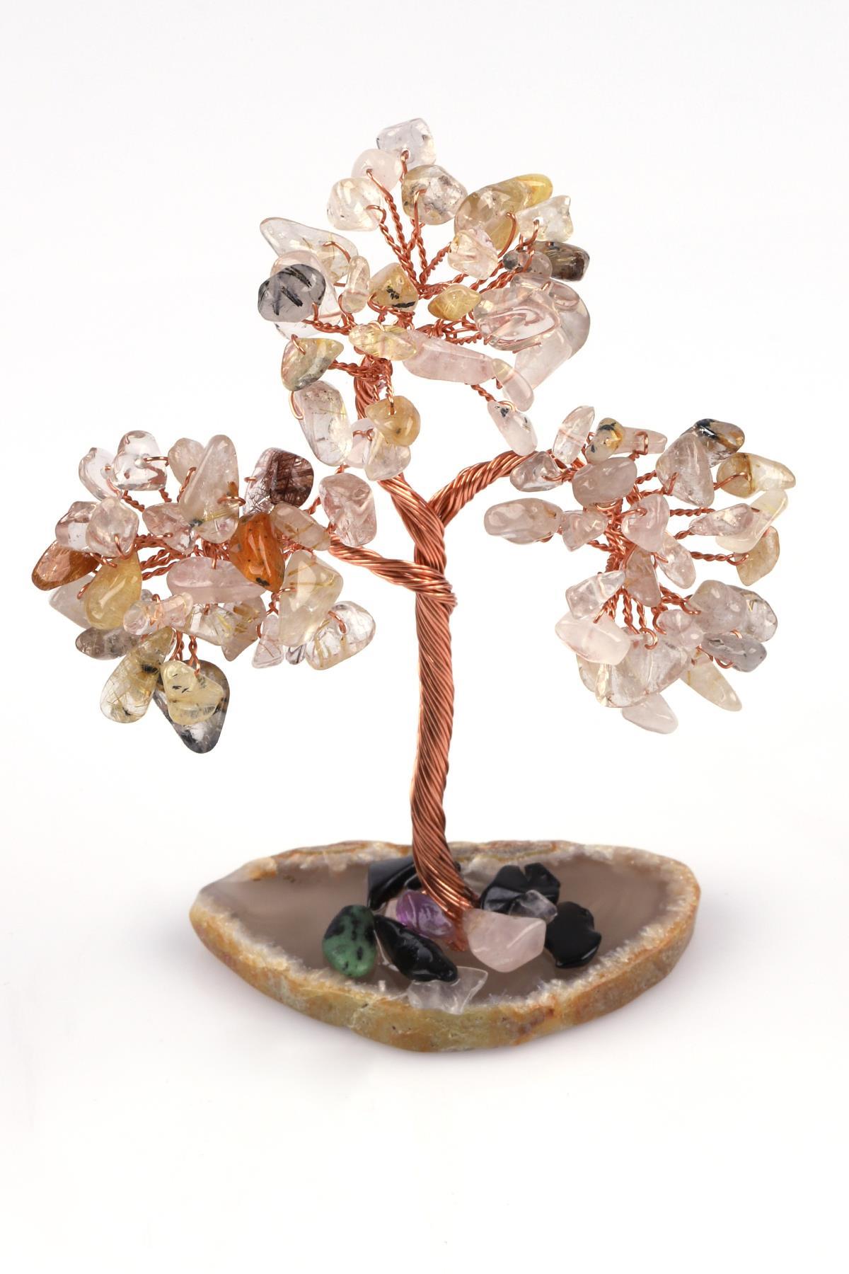 Golden Rutil Kuvars Doğal Taş Tel Sarmalı Ağaç