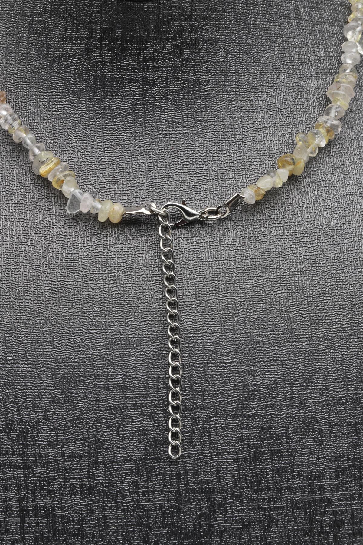 Golden Rutilli Kuvars ( Çelik Klipsli ) Doğal Taş Kırıktaş Kolye 