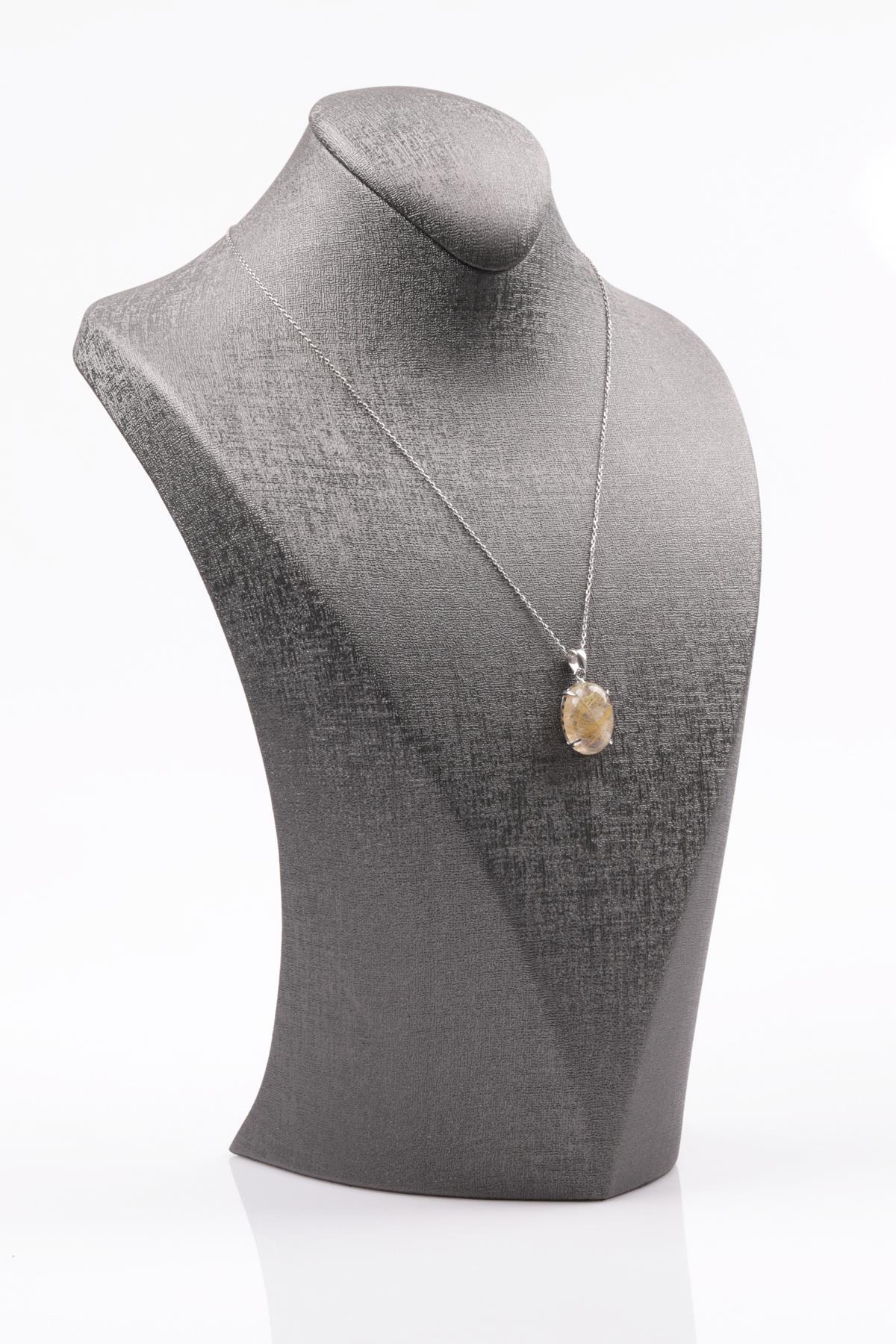 Golden Rutilli Kuvars Doğal Taş 925 Ayar Gümüş Kolye