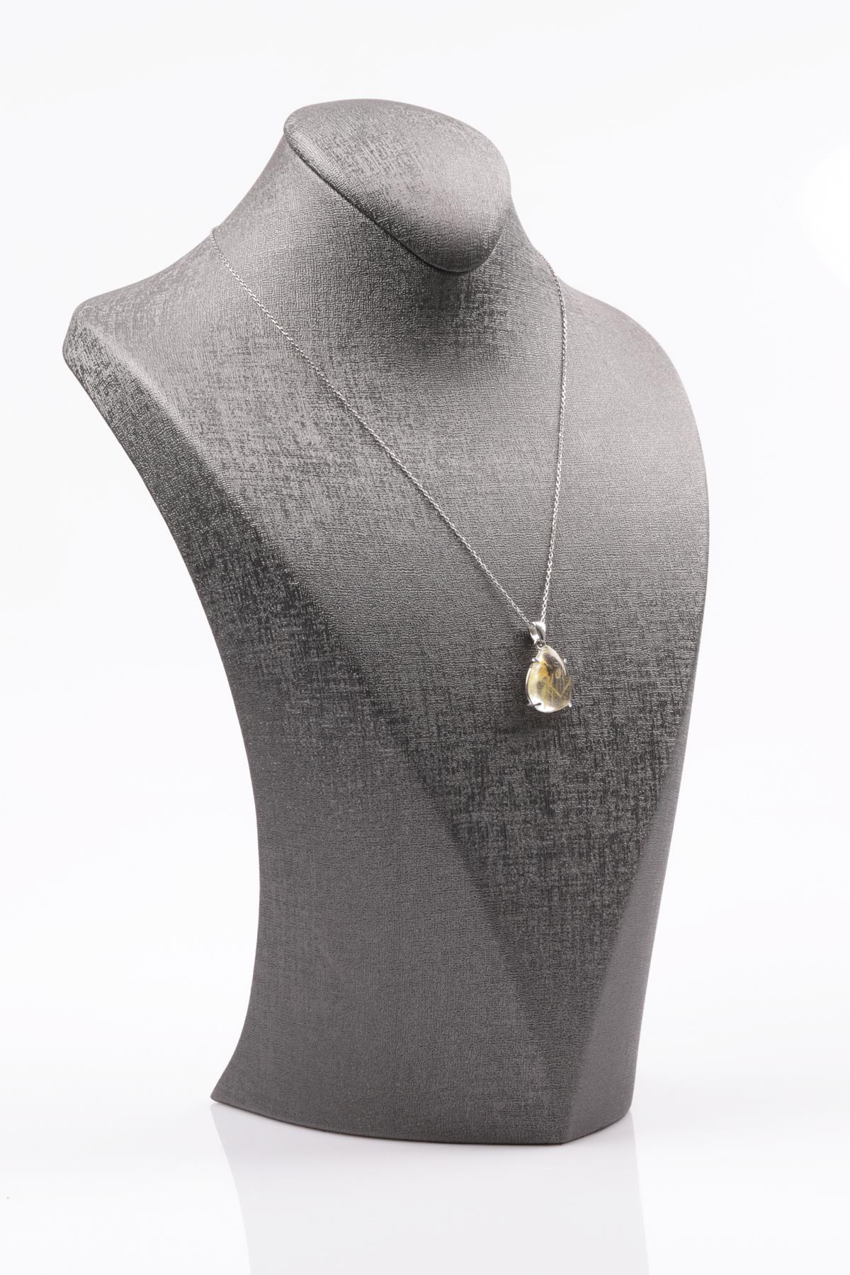 Golden Rutilli Kuvars Doğal Taş 925 Ayar Gümüş Kolye