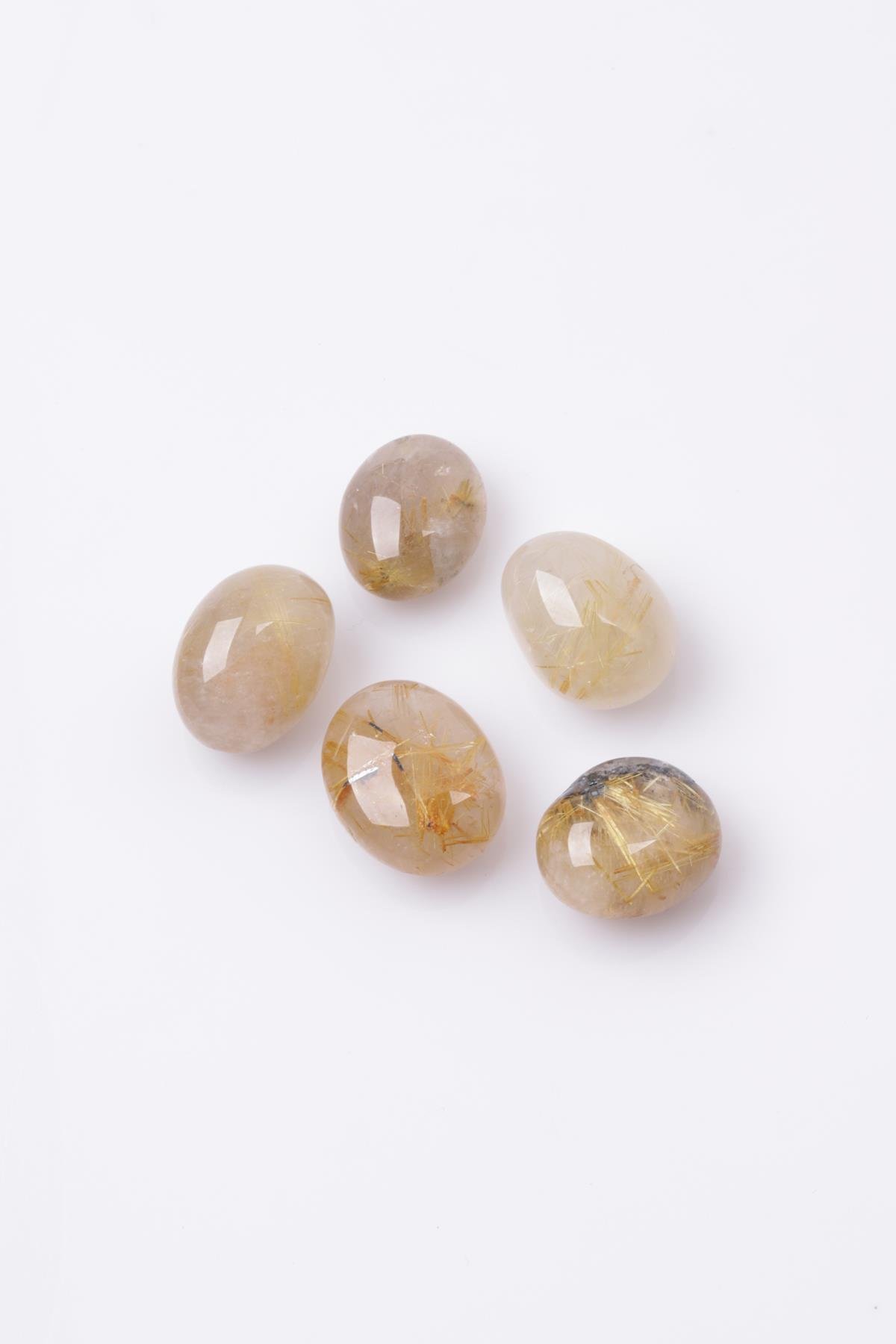 Golden Rutilli Kuvars Doğal Taş Tamburlanmış Parça - Tımbıl