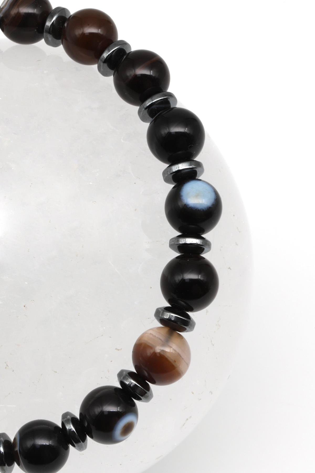 Göz Akik Doğal Taş Makrome Örme Bileklik Küre Kesim