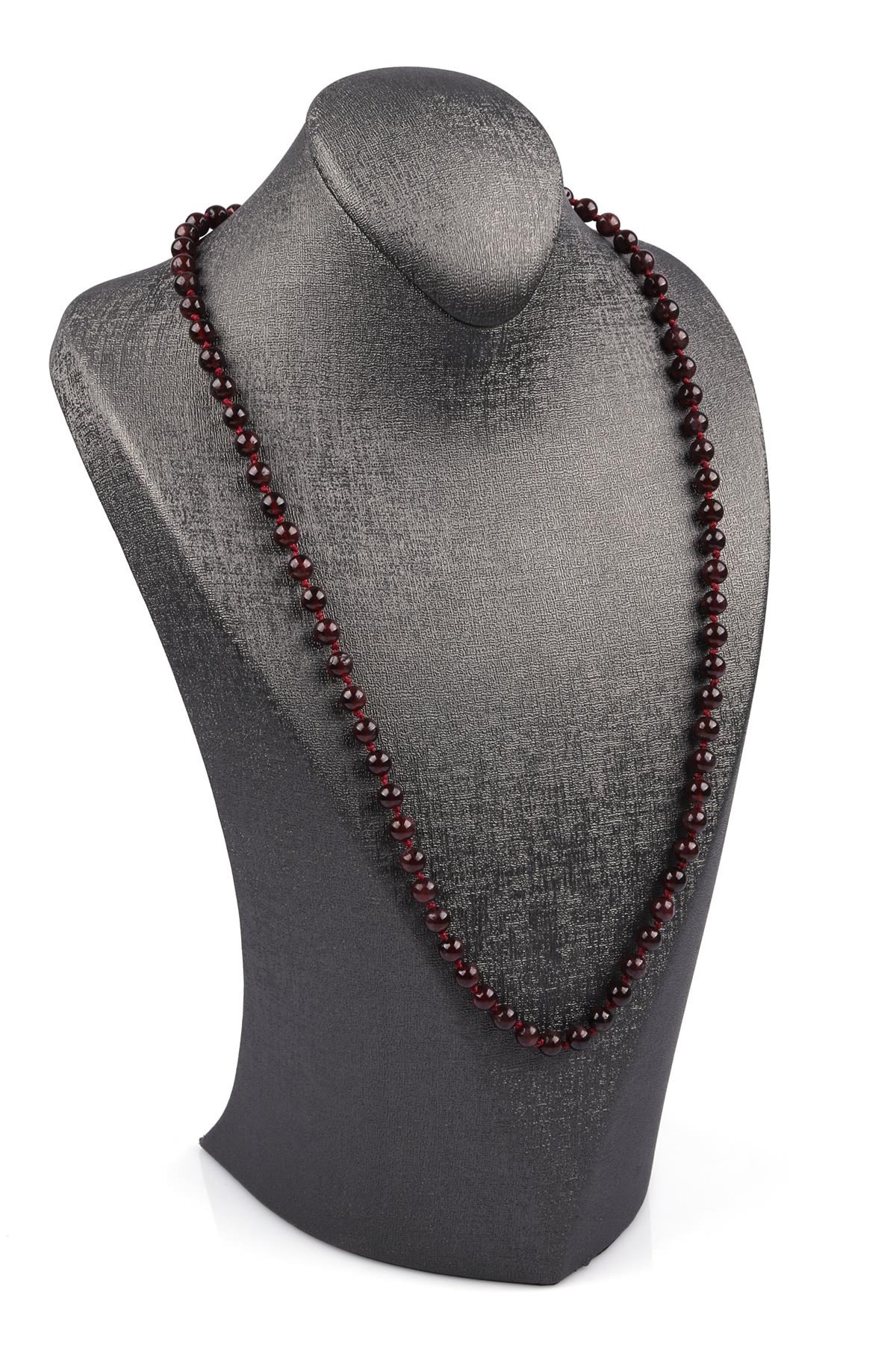 Granat-Lal Doğal Taş 6 mm Düğümlü Kolye
