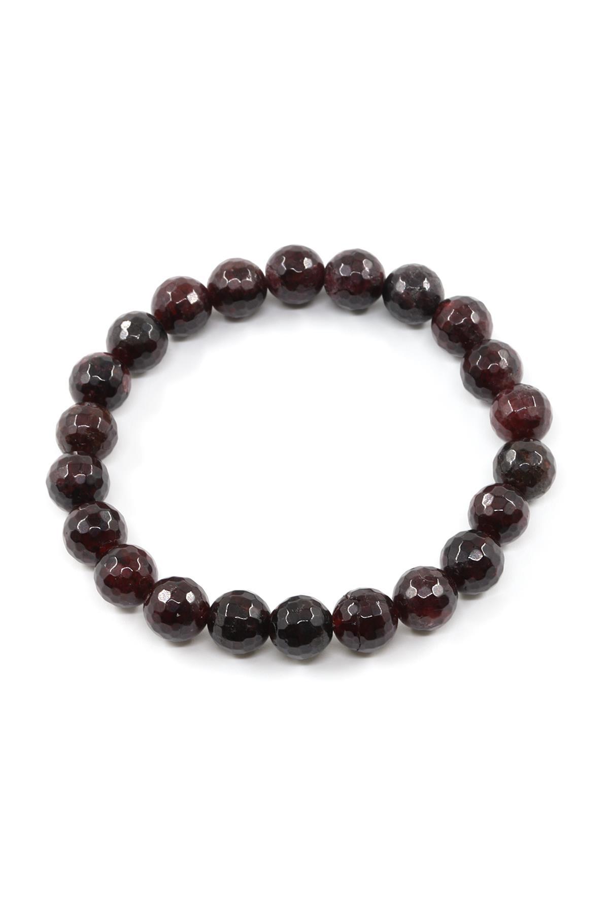 Granat-Lal Doğal Taş Bileklik 8 mm Fasetli Küre Kesim