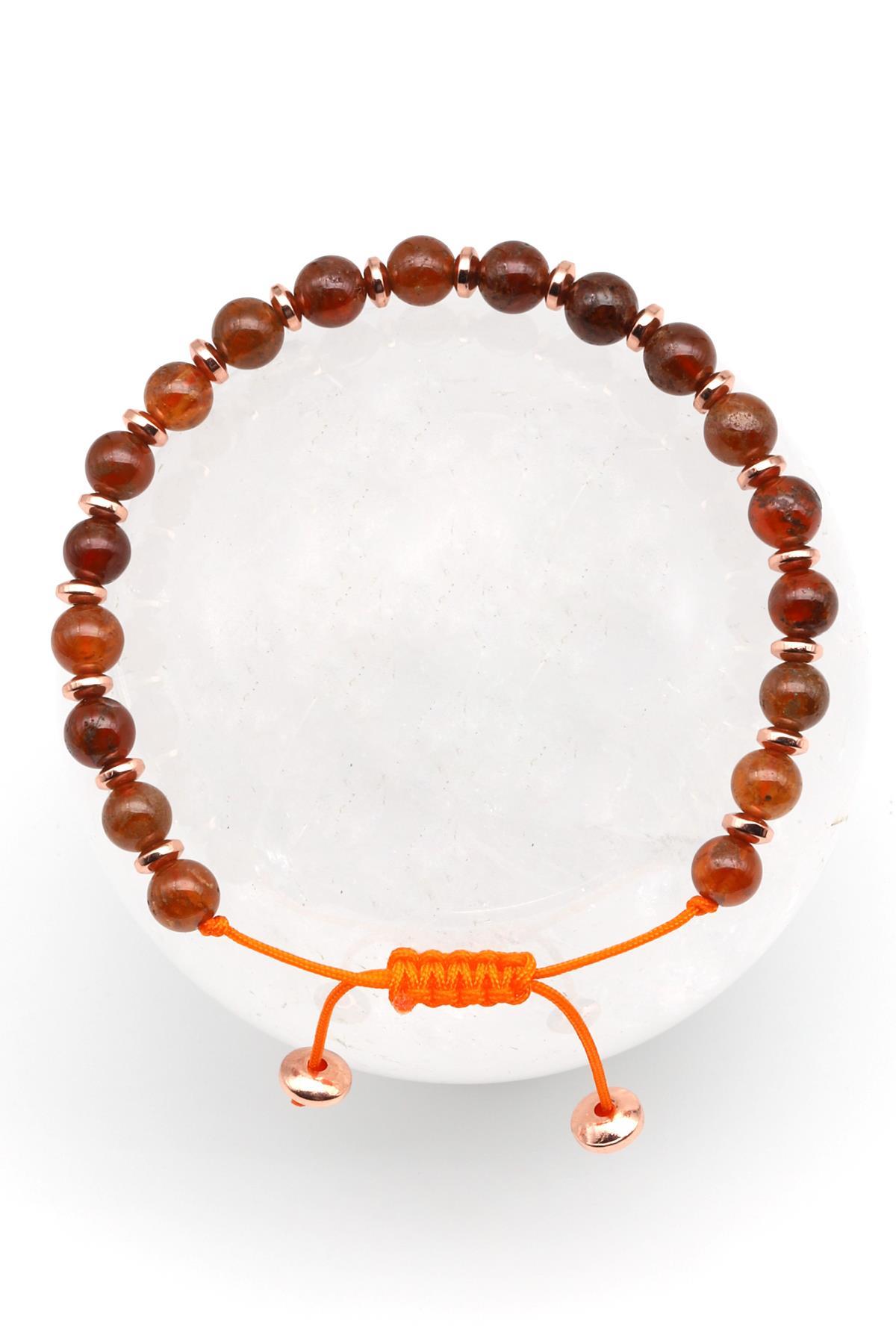 Granat-Lal Doğal Taş Makrome Örme Bileklik