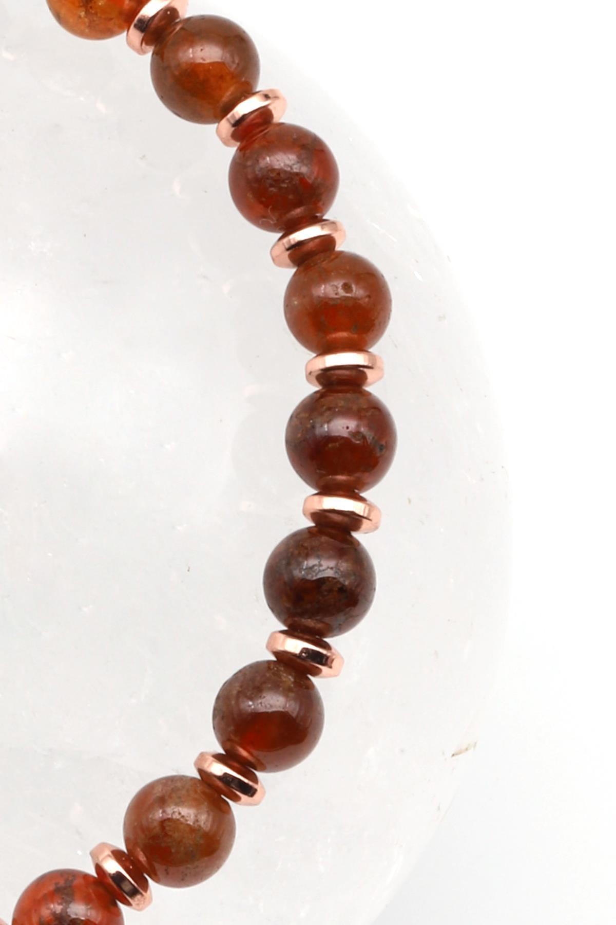 Granat-Lal Doğal Taş Makrome Örme Bileklik