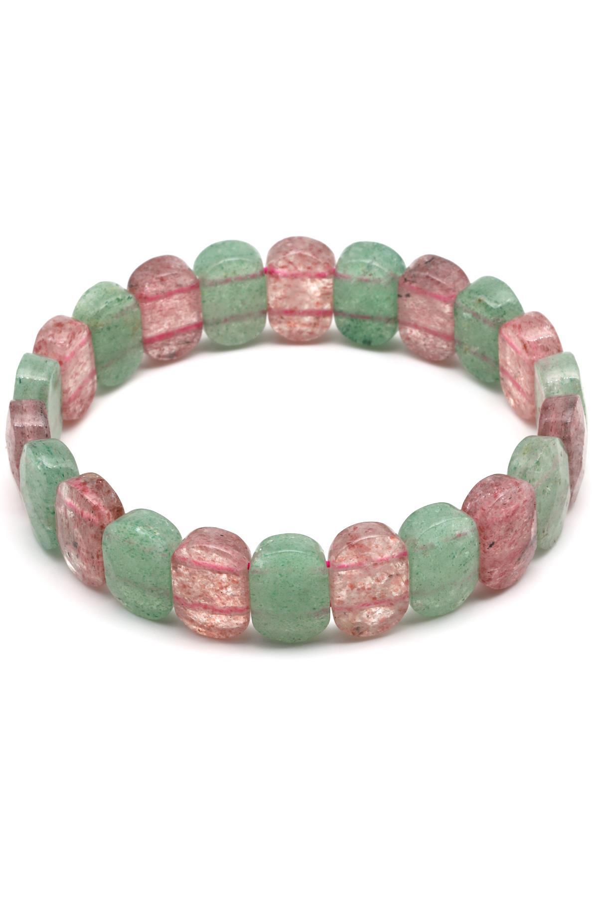 Green Kuvars - Çilek Kuvars Doğal Taş Bileklik 9 x 13 mm Özel Kesim