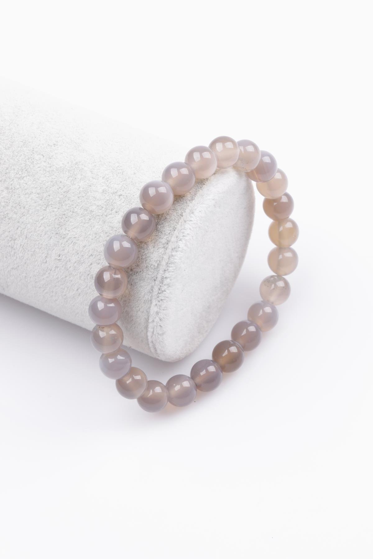 Gri Akik Doğal Taş Bileklik 8 mm Küre Kesim