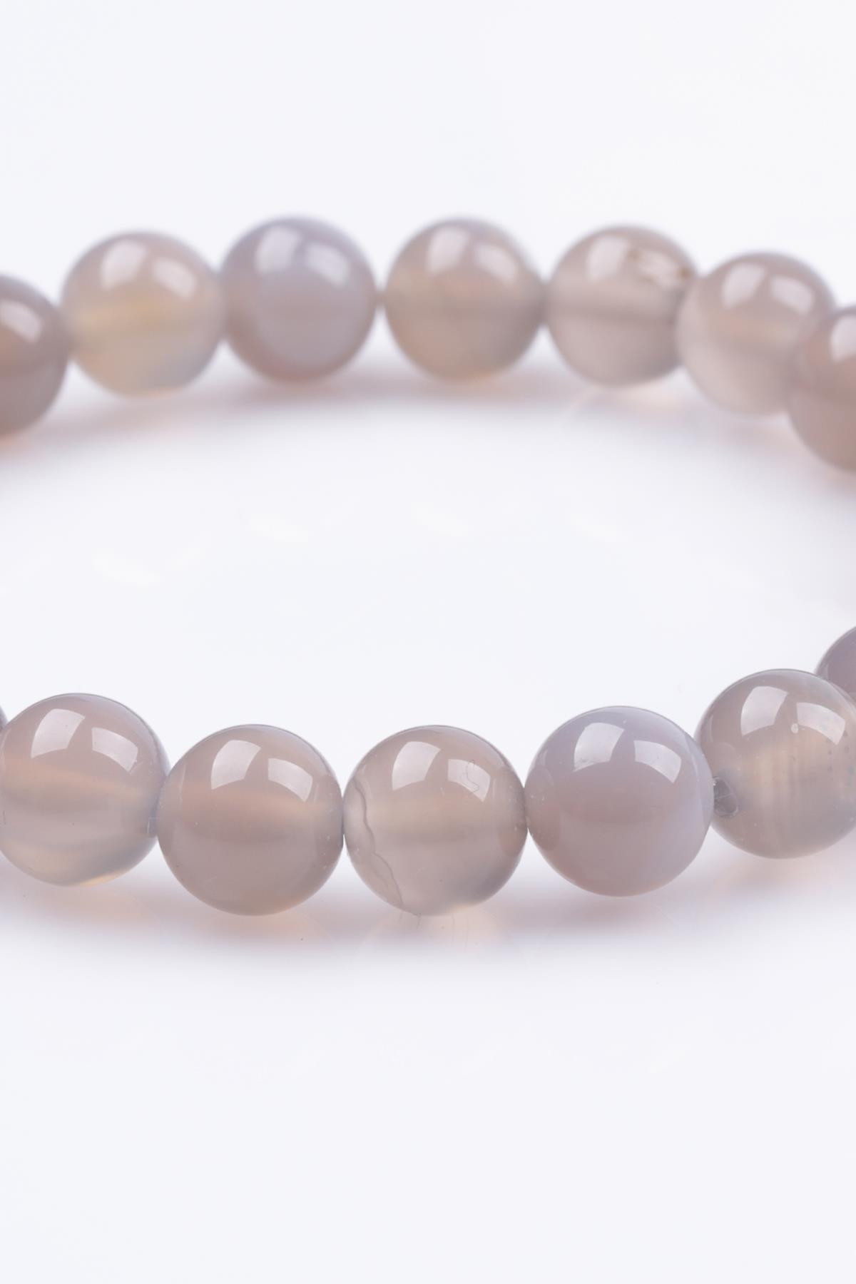 Gri Akik Doğal Taş Bileklik 8 mm Küre Kesim