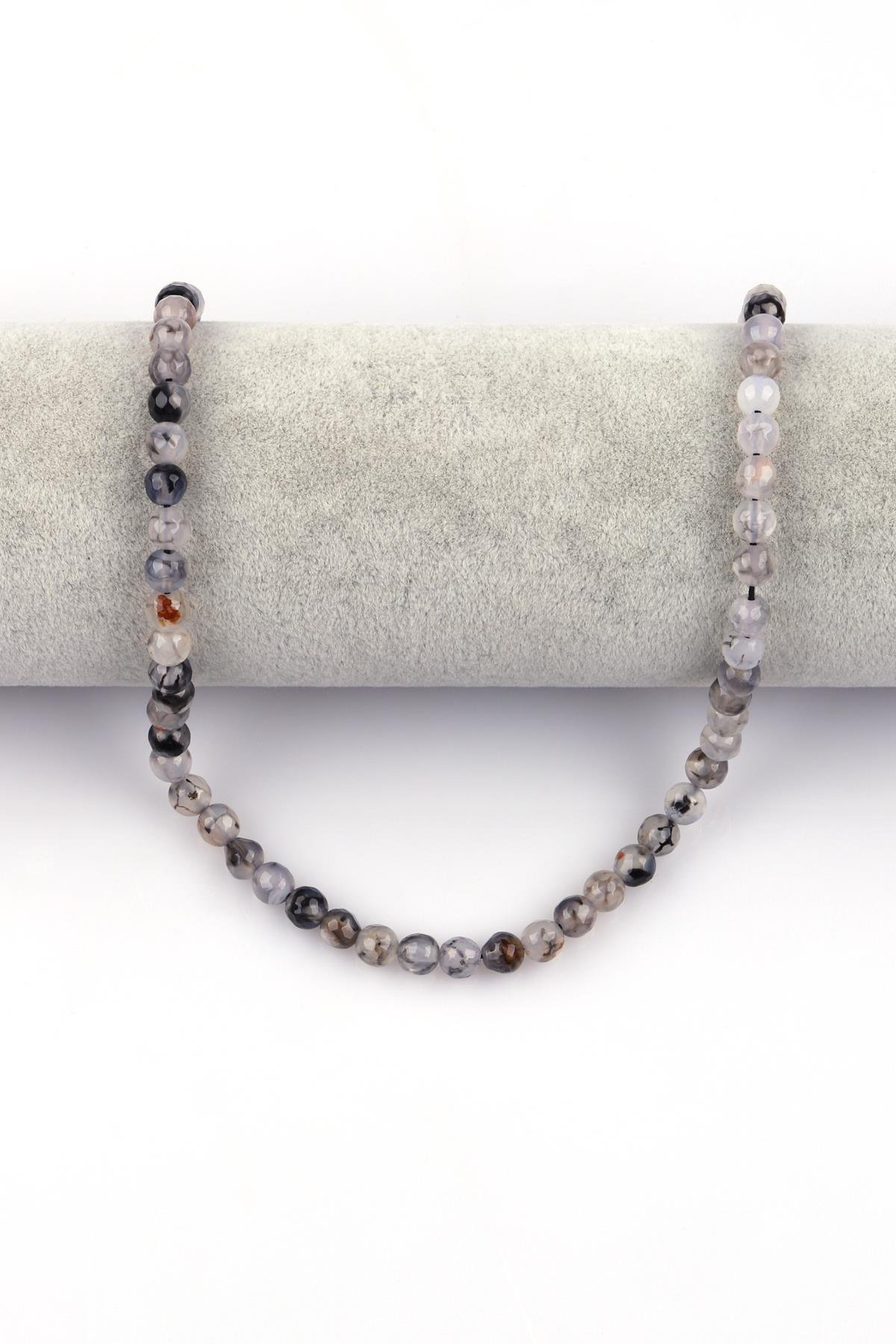 Gri Akik Doğal Taş Dizi 6 mm Fasetli Küre Kesim