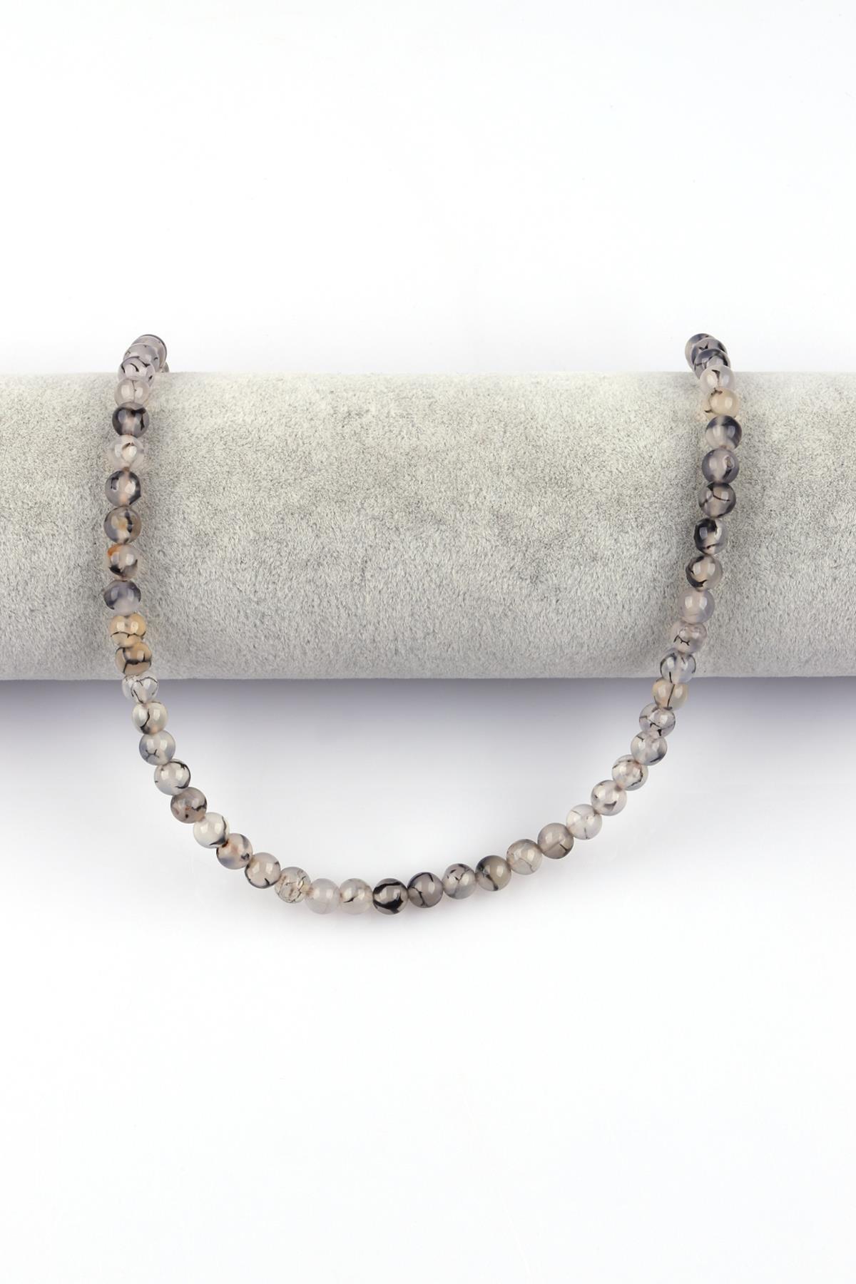 Gri Akik Doğal Taş Dizi 6 mm Küre Kesim