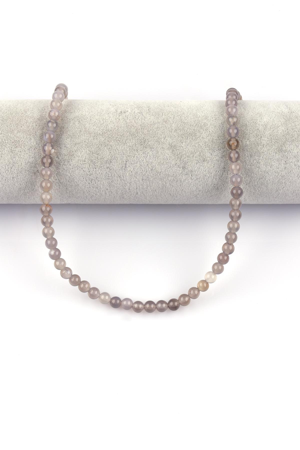 Gri Akik Doğal Taş Dizi 6 mm Küre Kesim