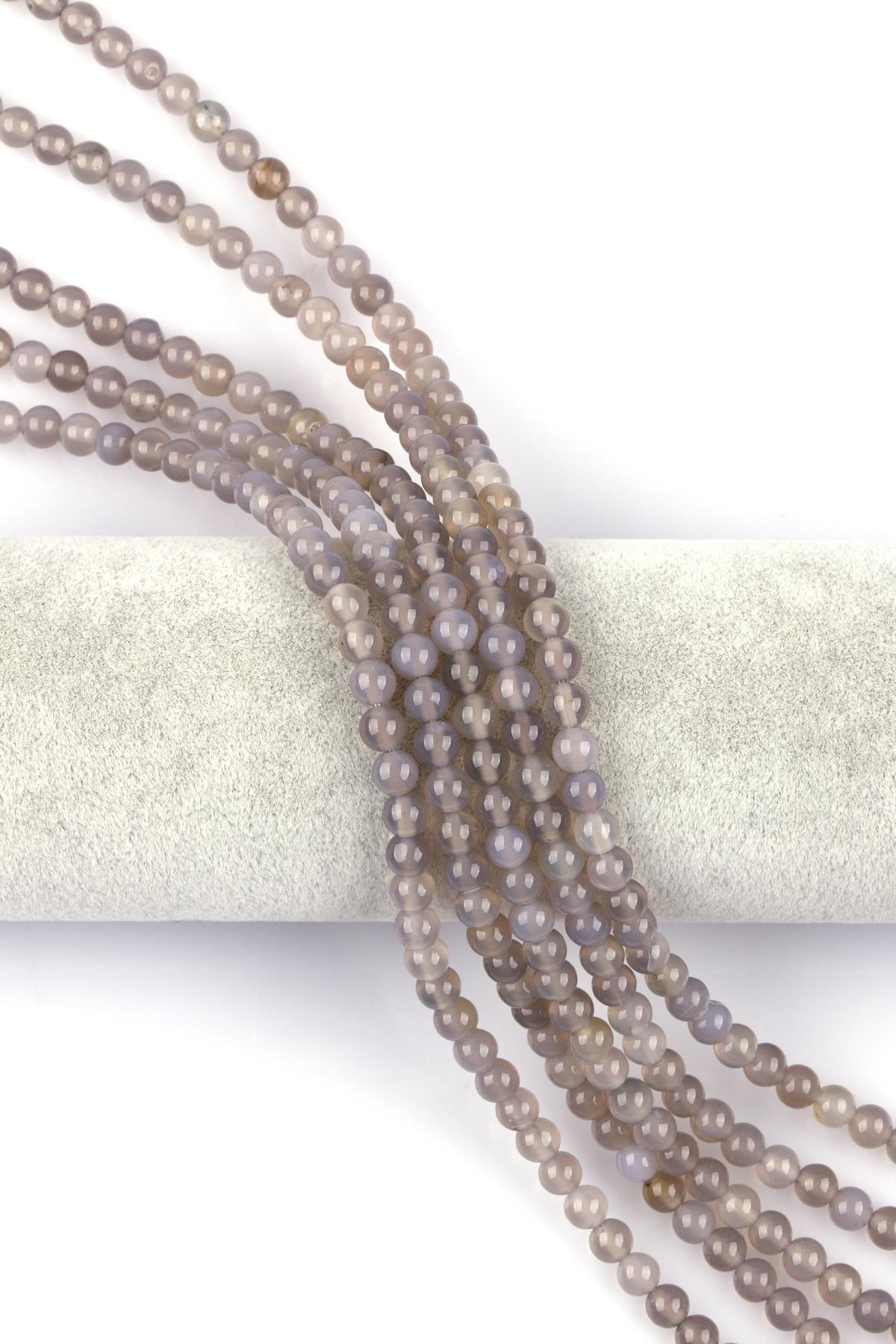 Gri Akik Doğal Taş Dizi 6 mm Küre Kesim