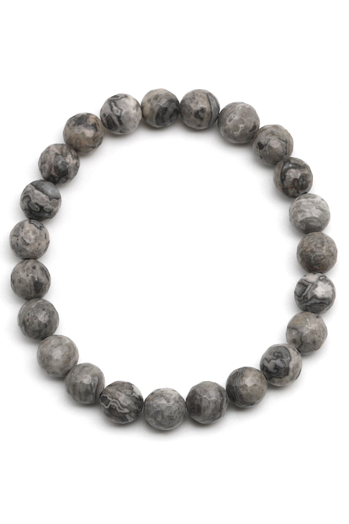 Gri Jasper Doğal Taş Bileklik 8 mm Fasetli Küre Kesim - BLK-2254