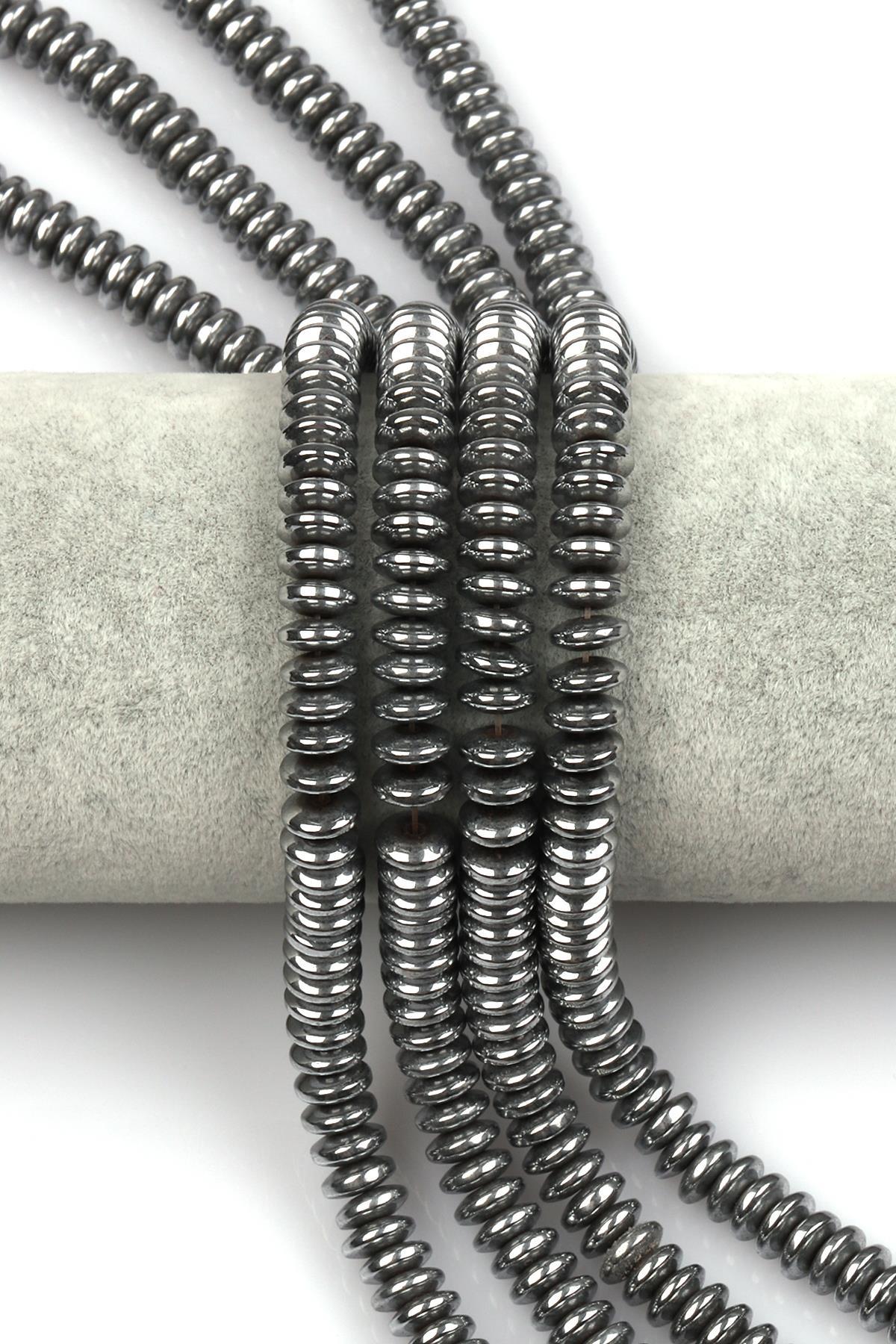 Gümüş Gri Hematit Doğal Taş Dizi 3 x 7 mm Rondel Kesim