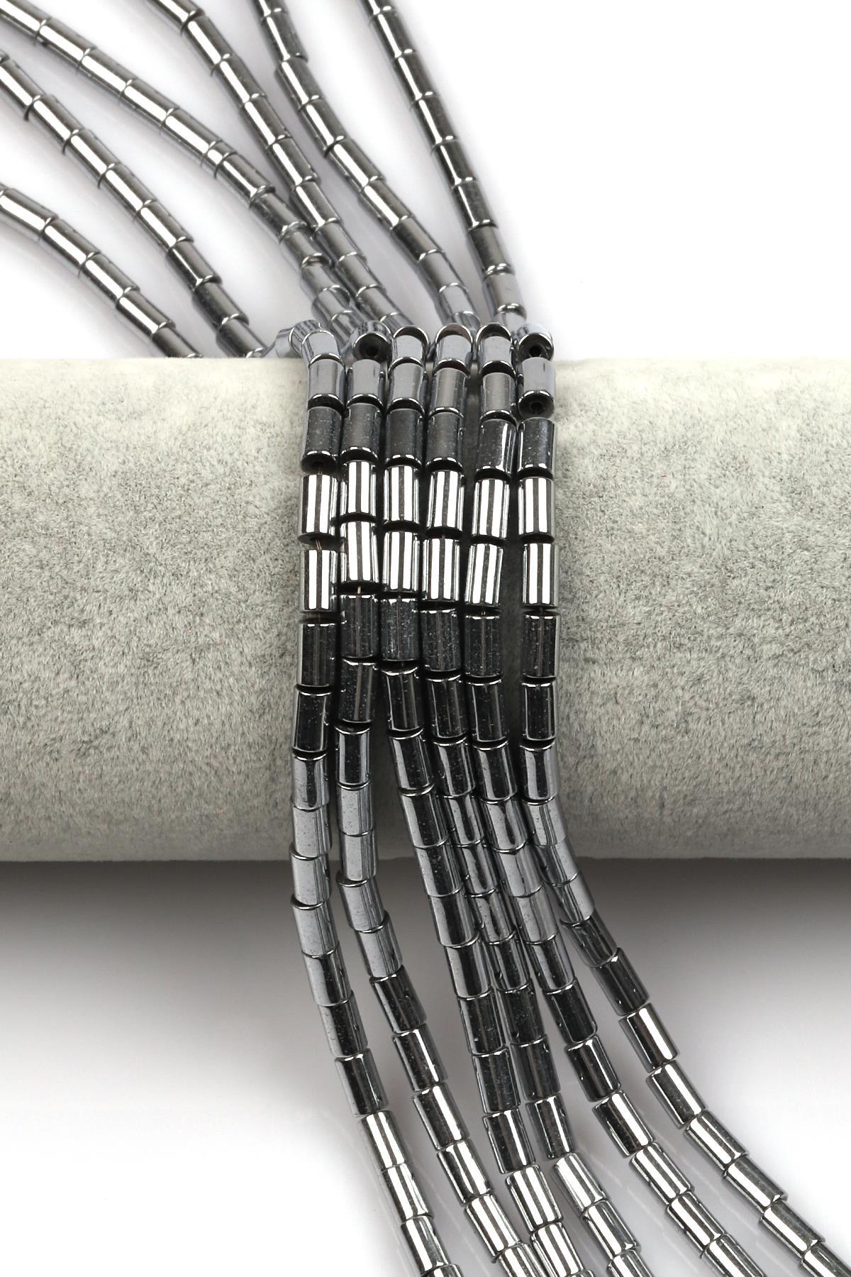 Gümüş Gri Renkli Hematit Dizi 4 x 6 mm Silindir Kesim