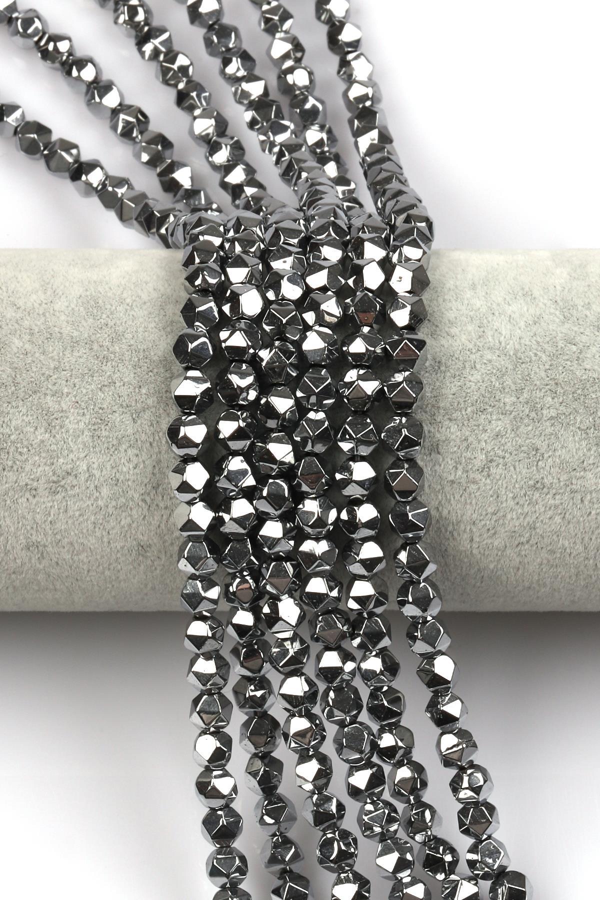 Gümüş Gri Renkli Hematit Dizi 5 x 6 mm Burgulu Kesim