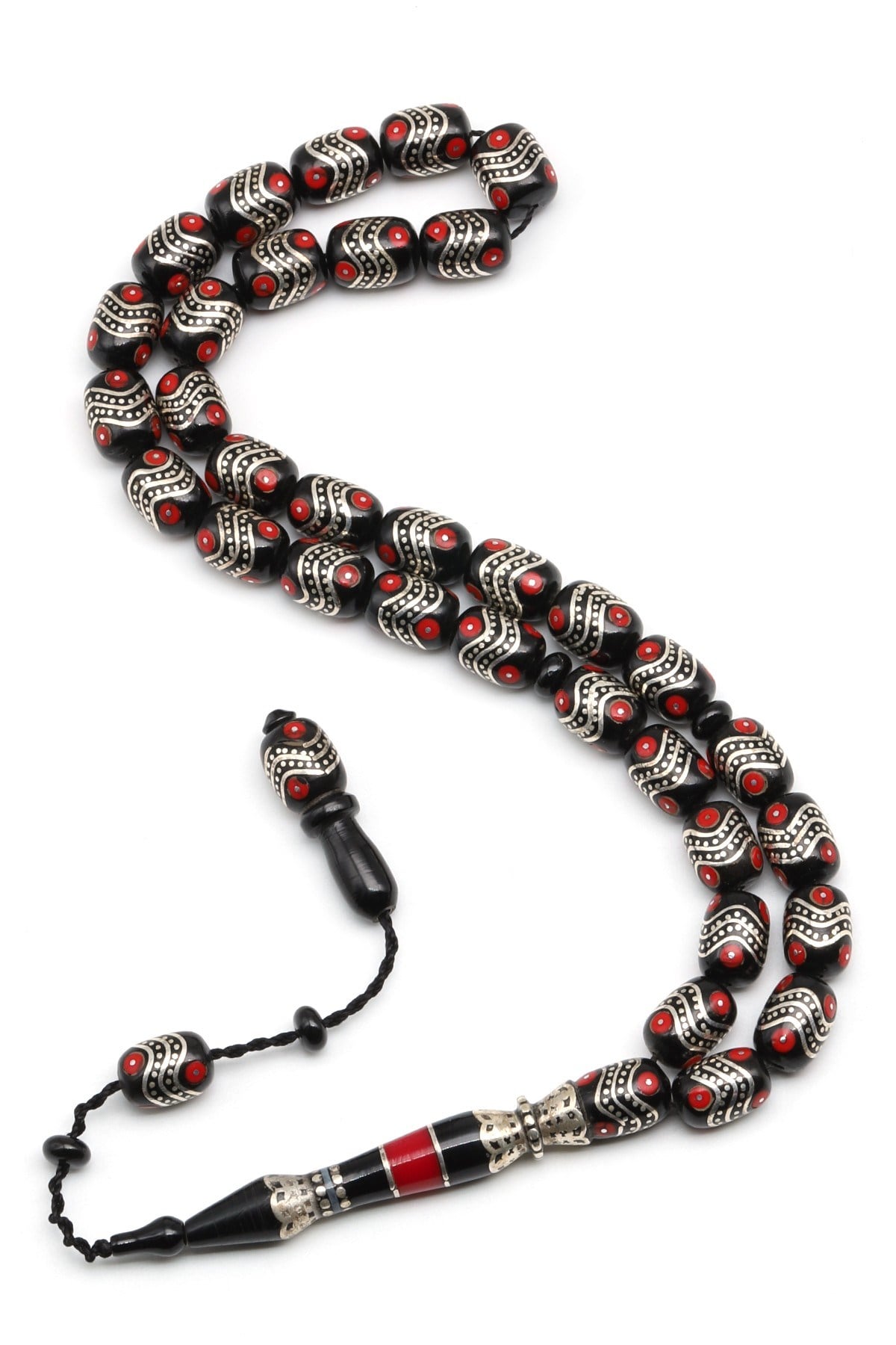 Gümüş İşlemeli Erzurum Oltu Tesbih 8 x 10 mm. Kapsül Kesim - T-1915