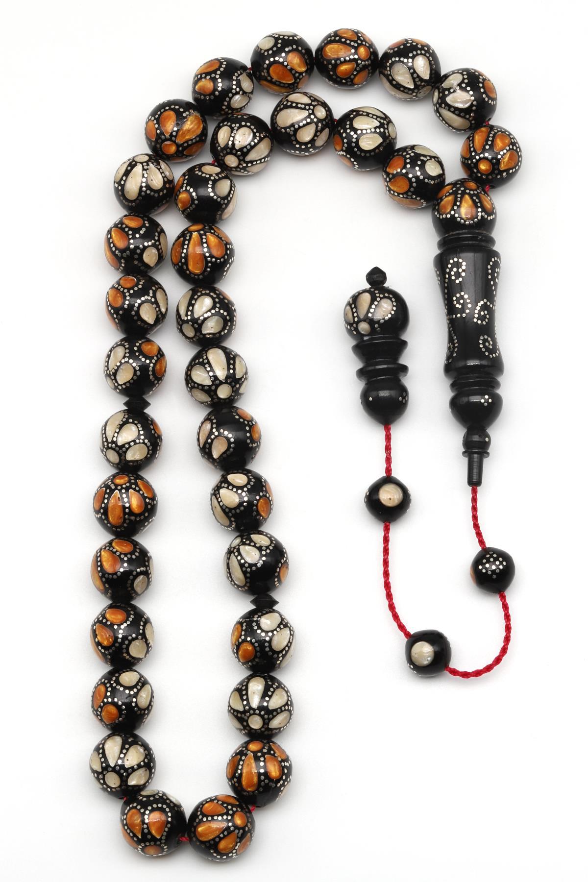 Gümüş İşlemeli Kuka Tesbih 12 x 12 mm Küre Kesim