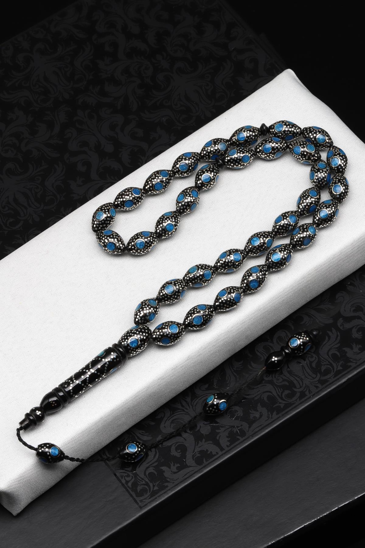 Gümüş İşlemeli Kuka Tesbih 8 x 12 mm Arpa Kesim