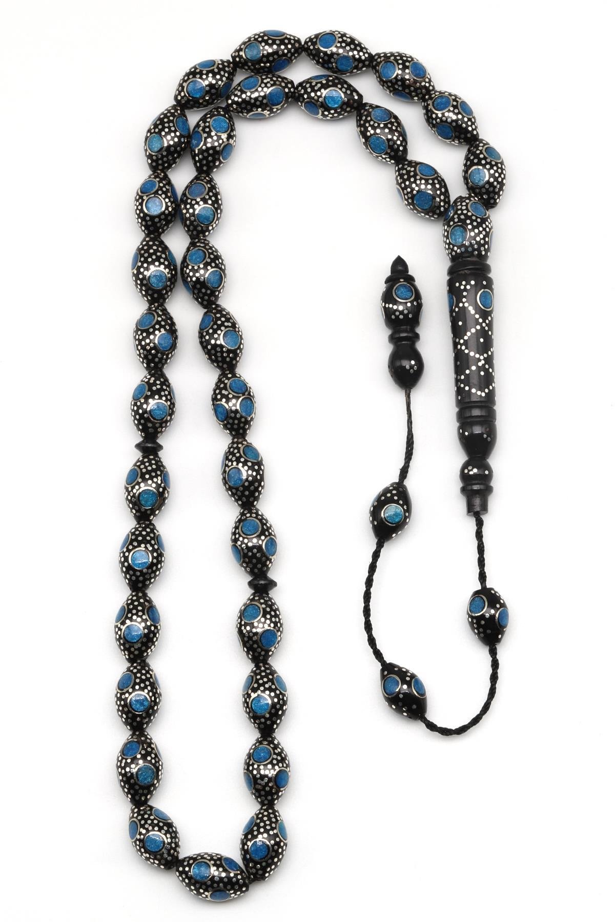 Gümüş İşlemeli Kuka Tesbih 8 x 12 mm Arpa Kesim