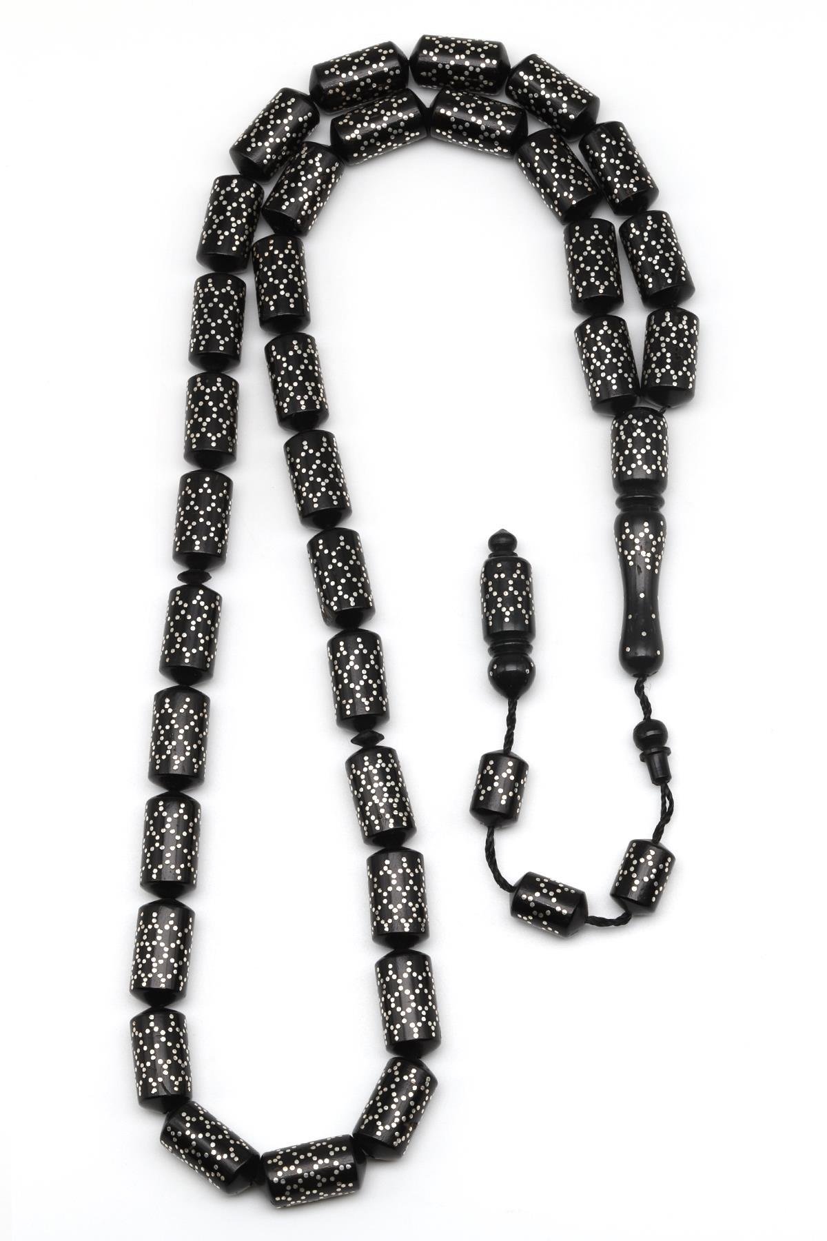 Gümüş İşlemeli Kuka Tesbih 8 x 15 mm Kesme Silindir Kesim