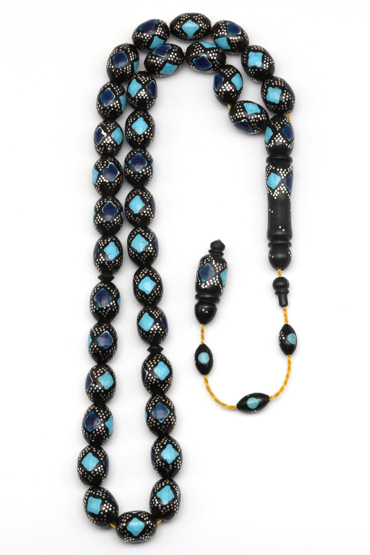 Gümüş İşlemeli Kuka Tesbih 9 x 13 mm Beyzi Kesim