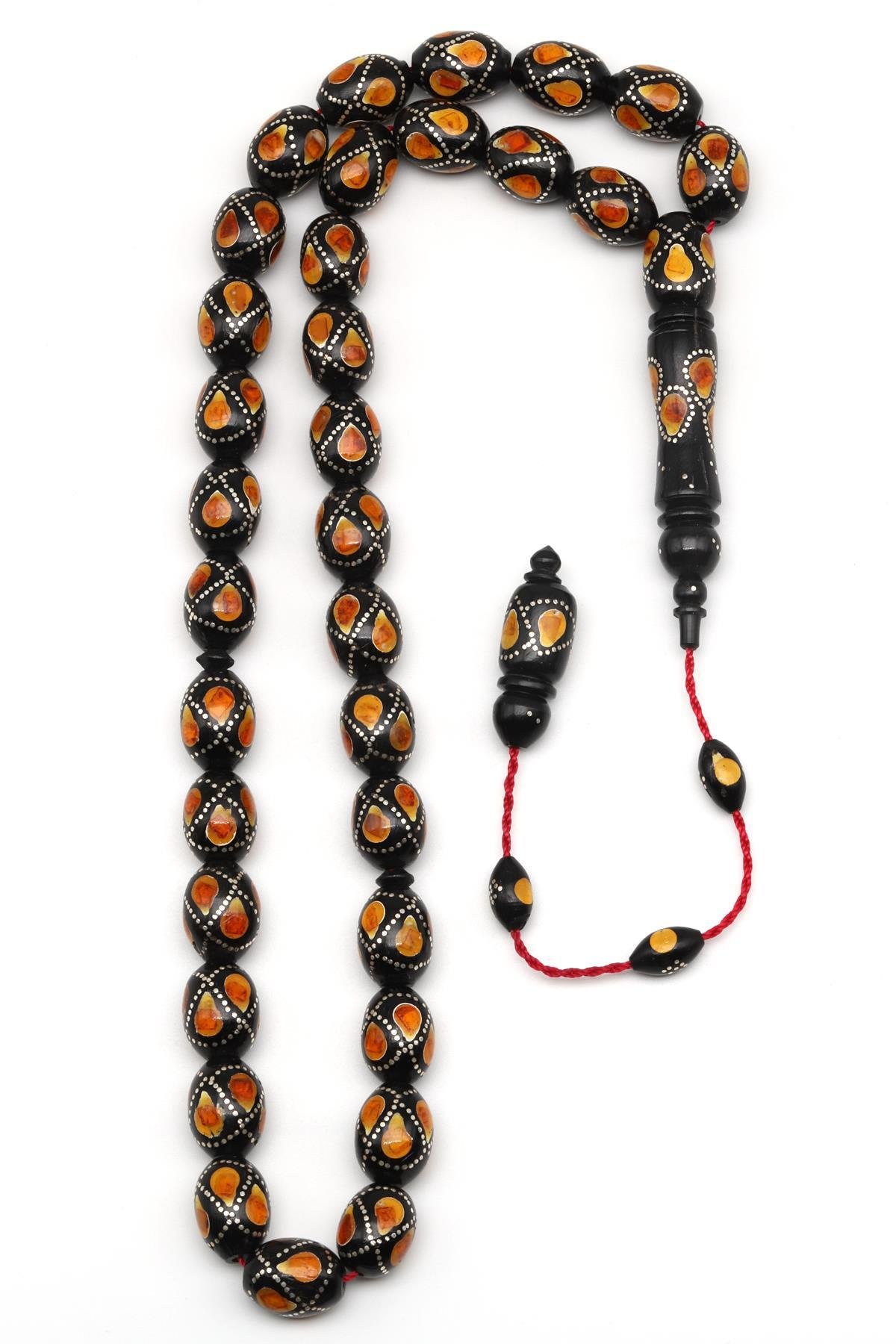 Gümüş İşlemeli Kuka Tesbih 9 x 13 mm Beyzi Kesim