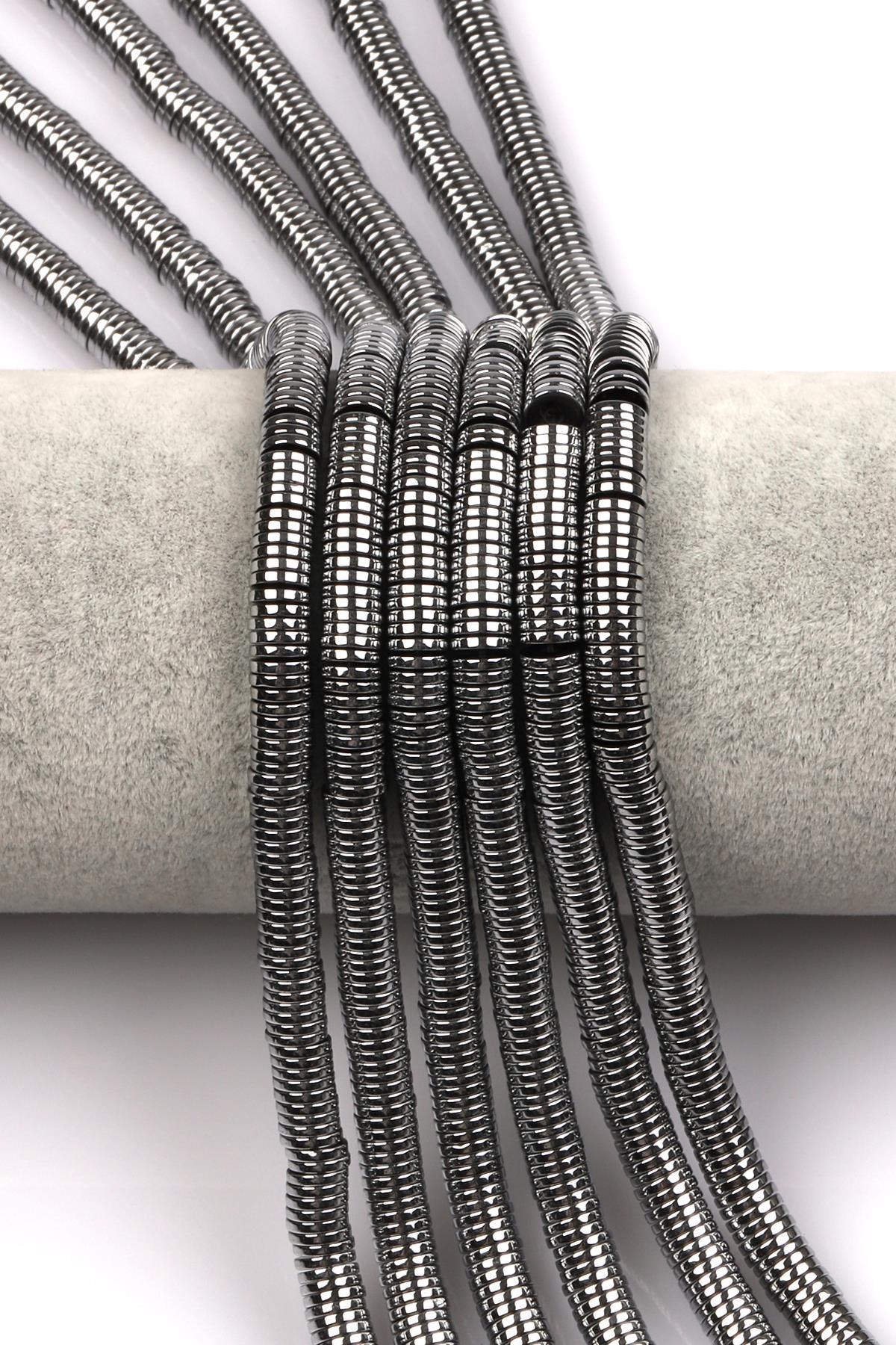 Gümüş Renk Hematit Dizi 1 x 6 mm Pul Kesim