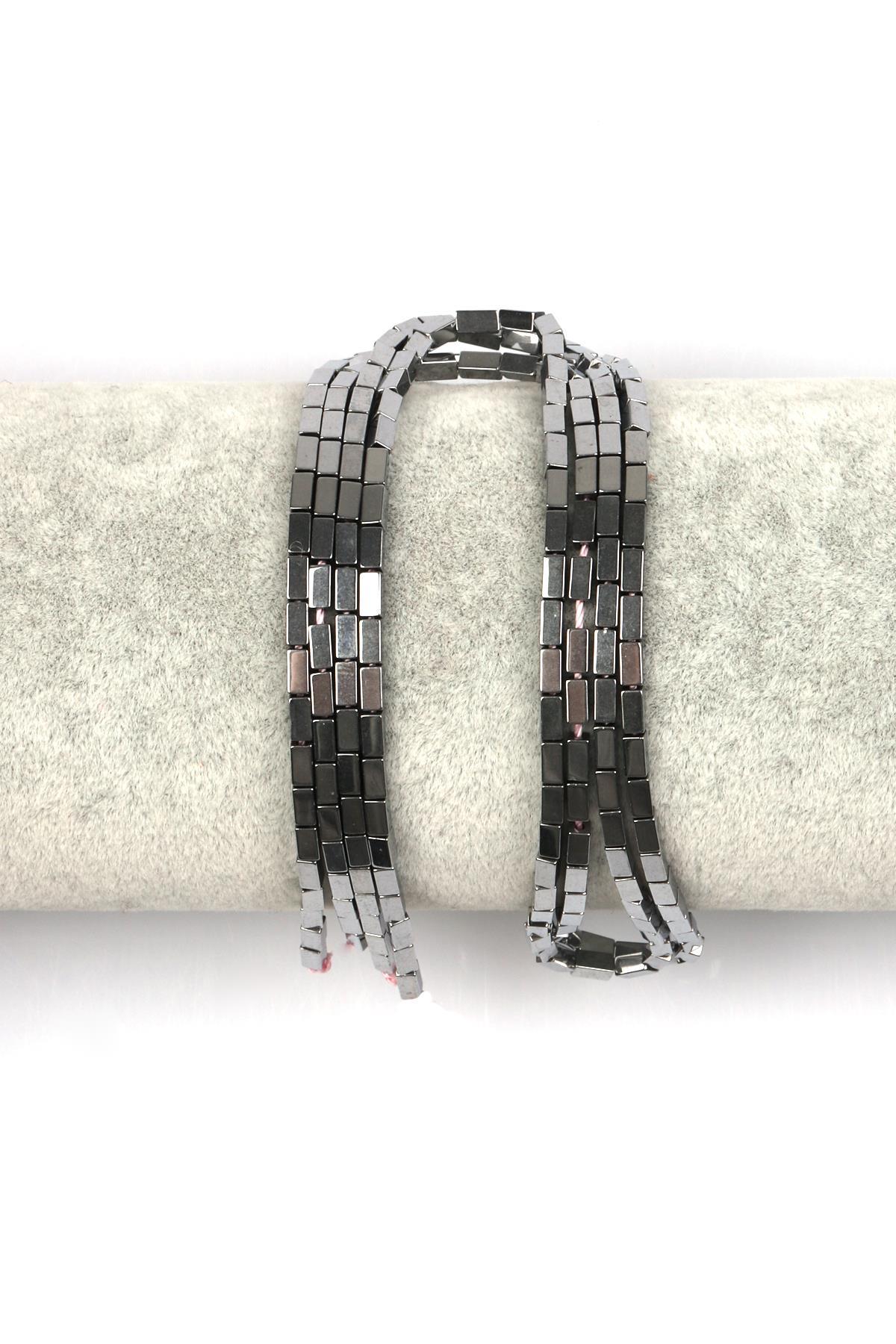 Gümüş Renk Hematit Dizi 2 x 4 mm Boru Kesim