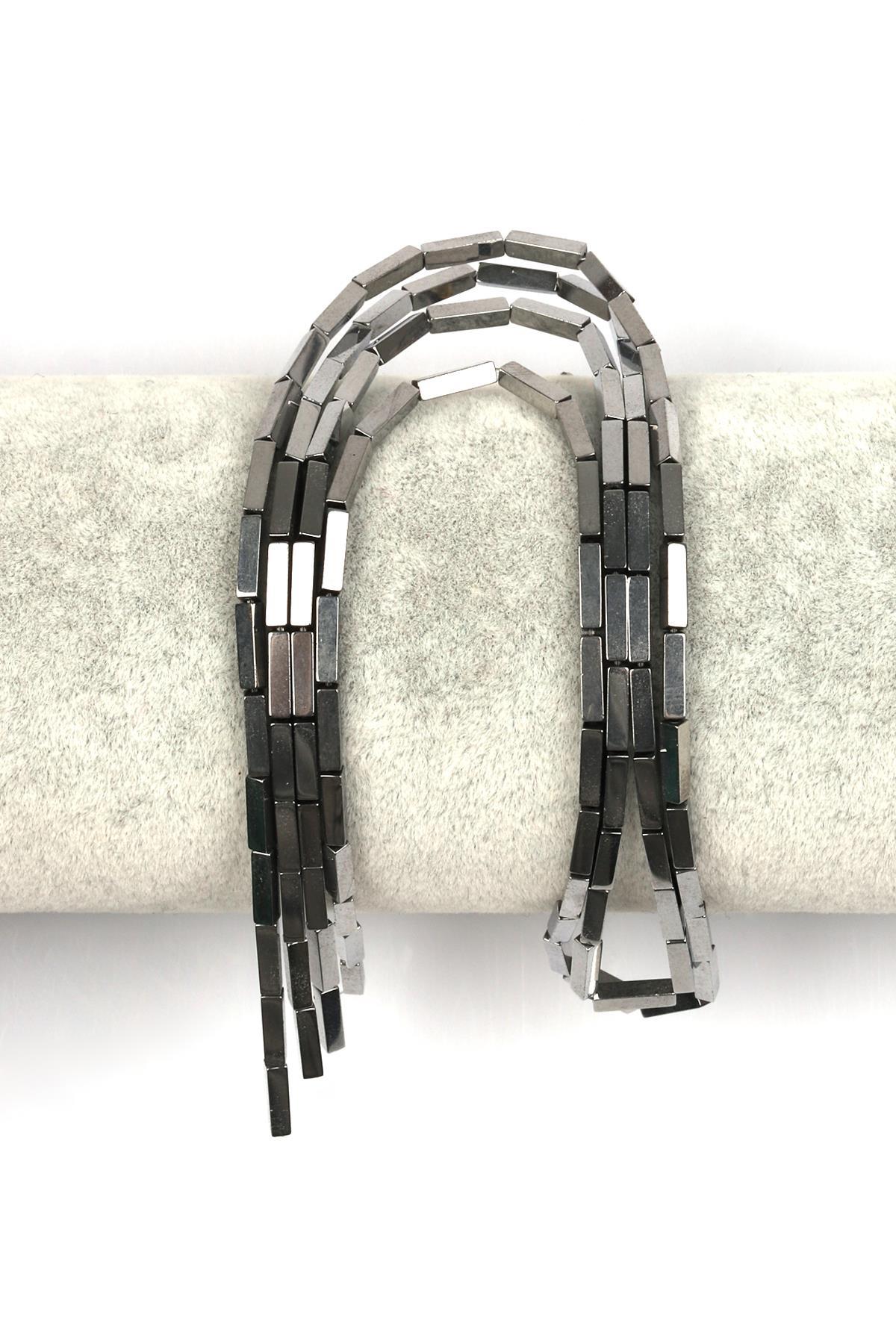 Gümüş Renk Hematit Dizi 2 x 8 mm Boru Kesim