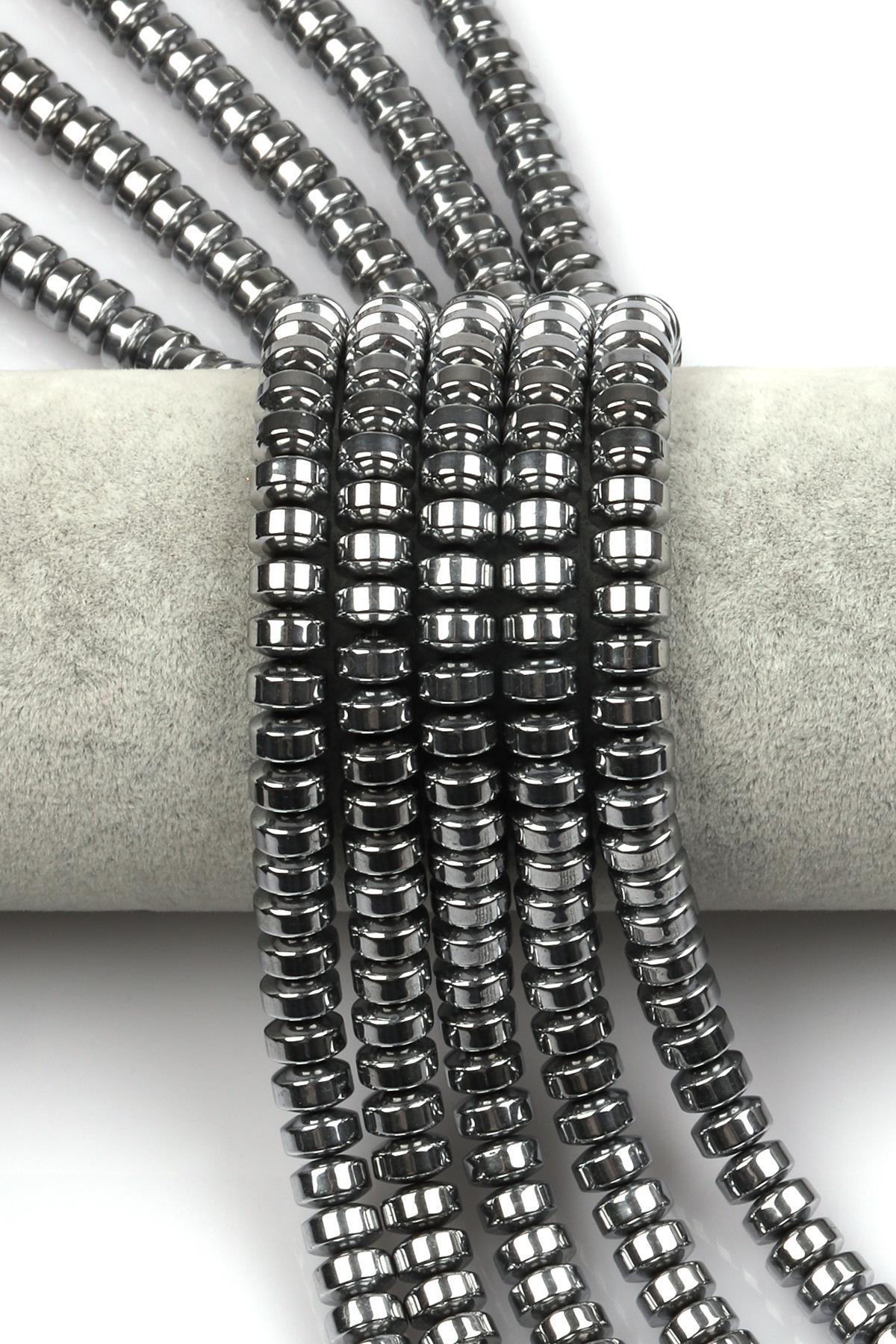 Gümüş Renk Hematit Dizi 4 x 8 mm Rondel Kesim