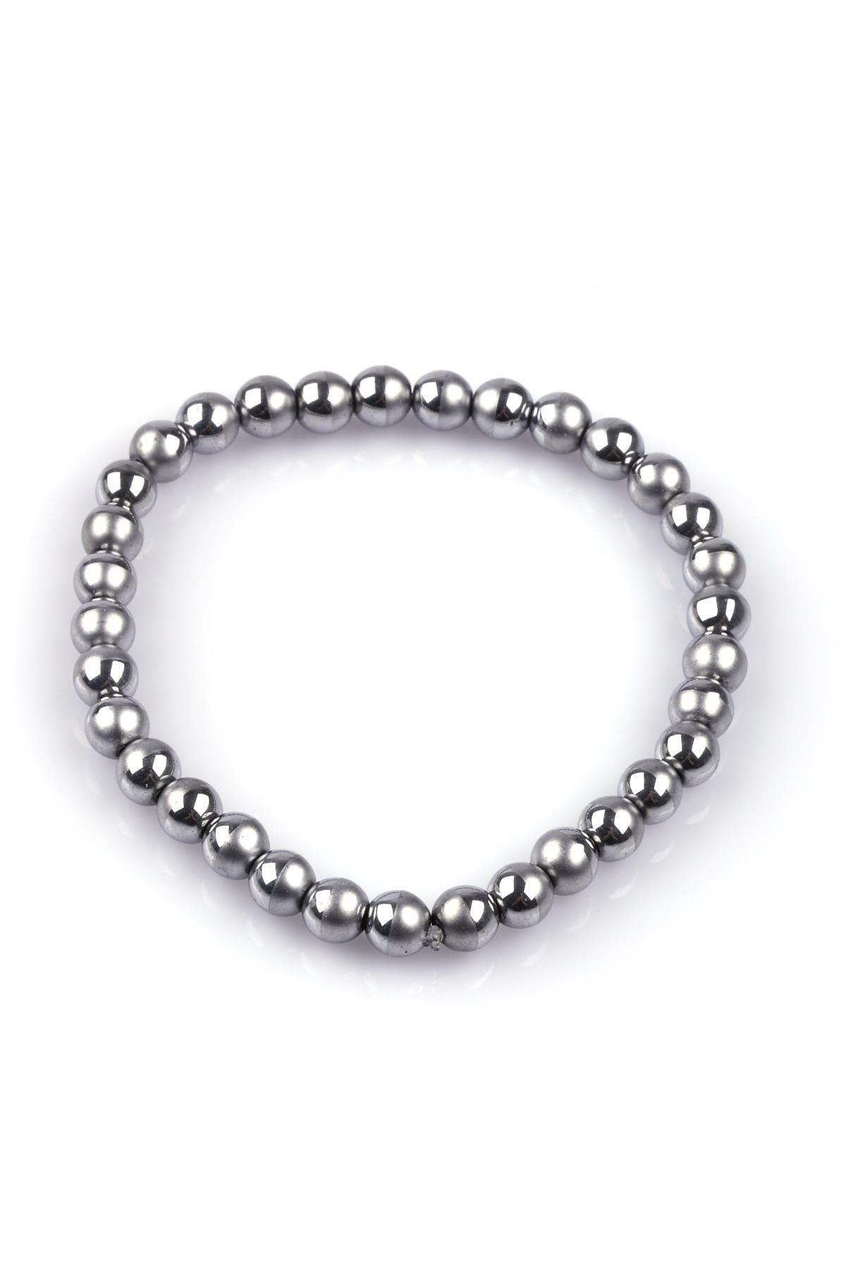 Gümüş Renkli Hematit Doğal Taş Bileklik 6mm Küre Kesim