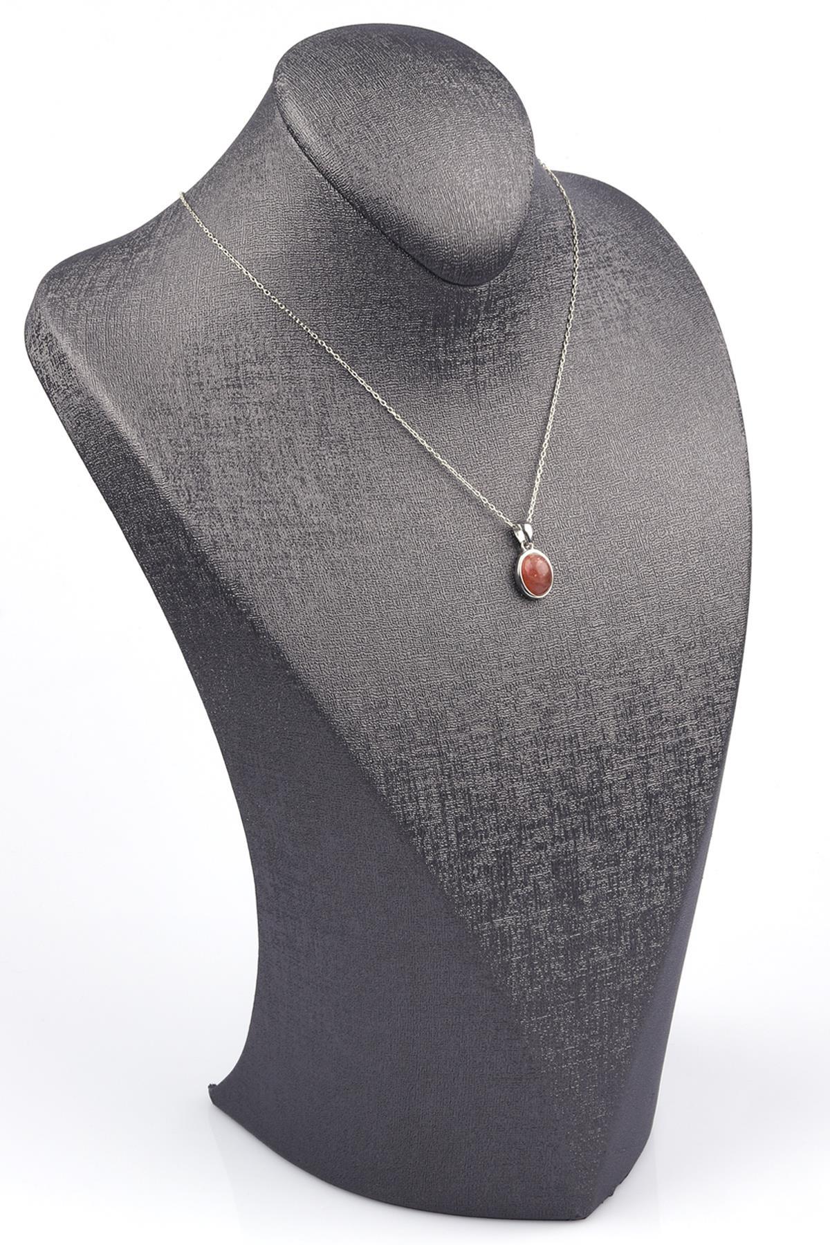 Güneş Taşı Doğal Taş 925 Ayar Gümüş Kolye