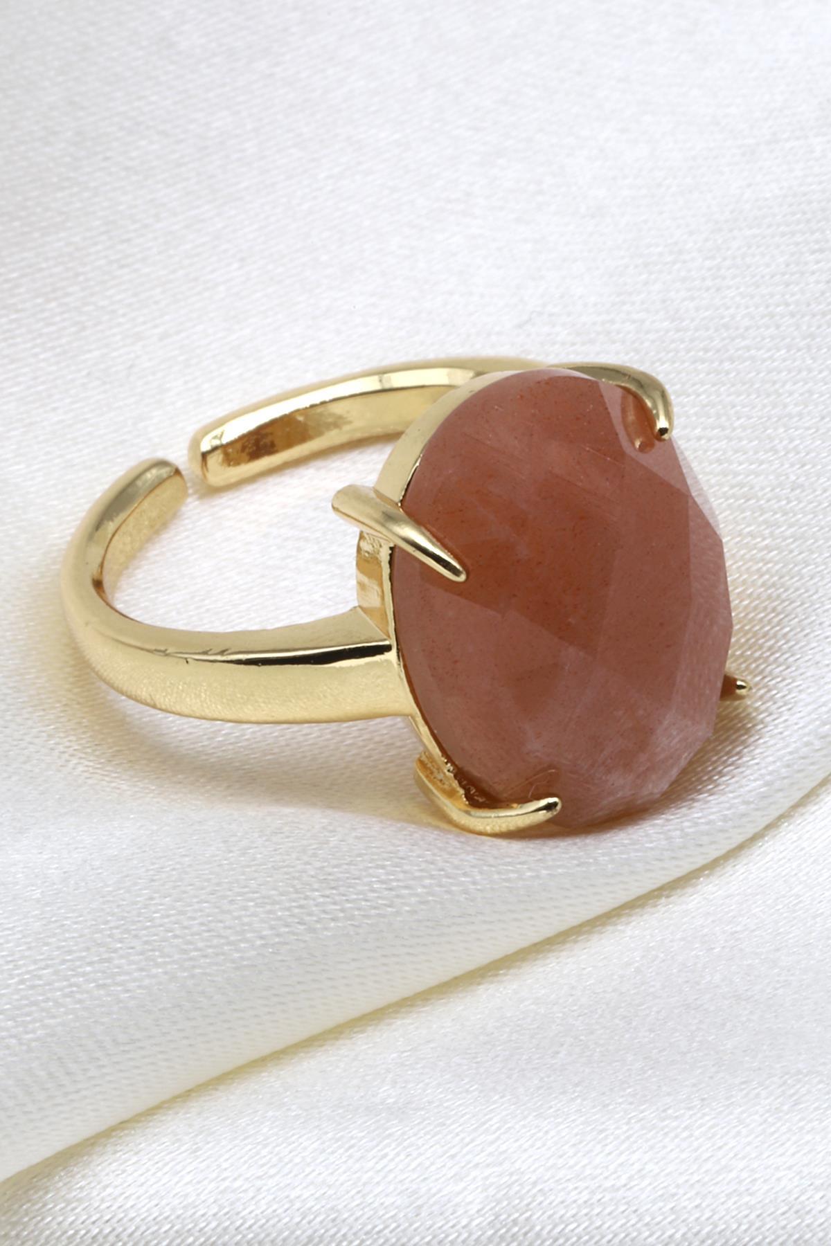 Güneş Taşı Doğal Taş Ayarlanabilir Gold Renk Yüzük