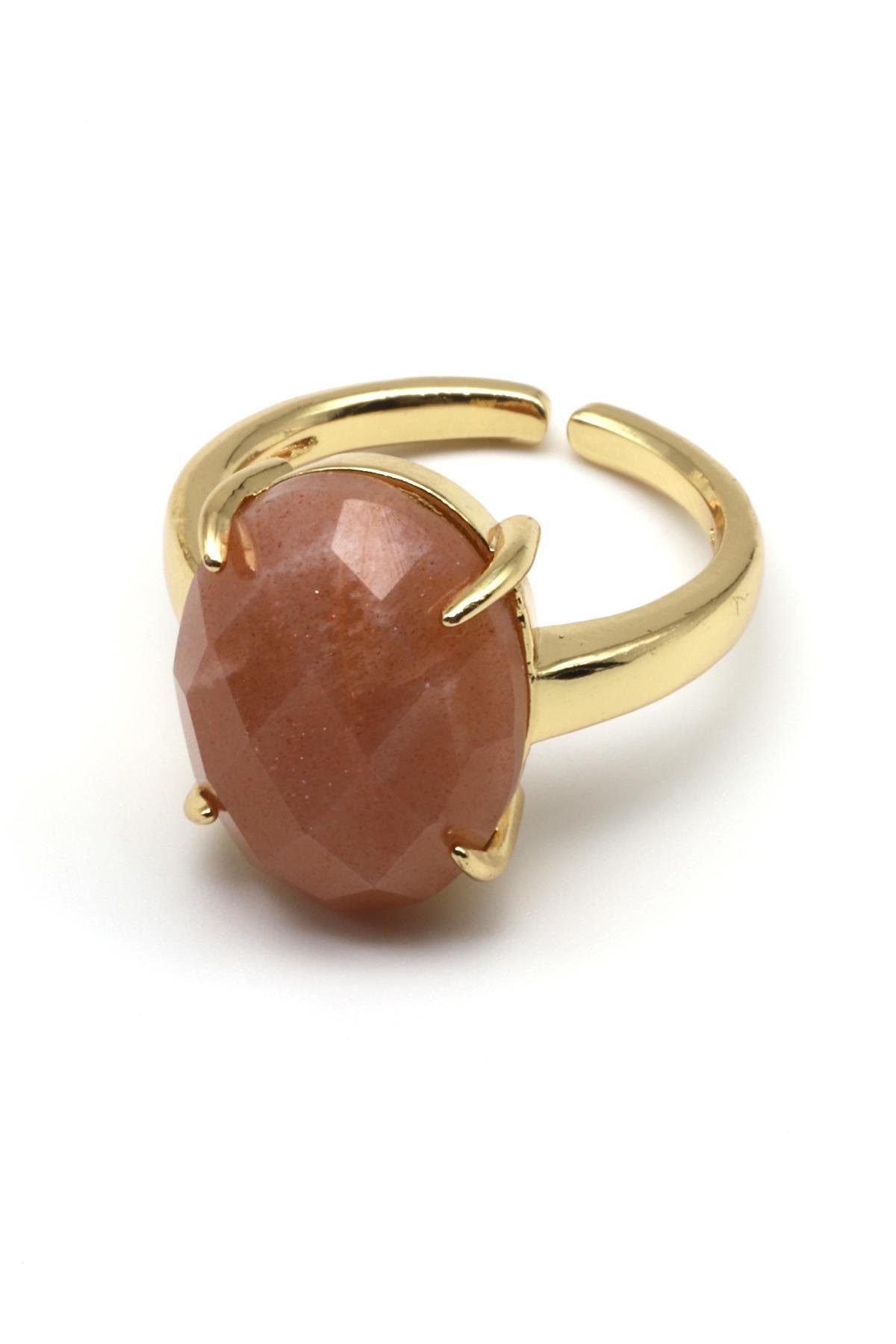 Güneş Taşı Doğal Taş Ayarlanabilir Gold Renk Yüzük