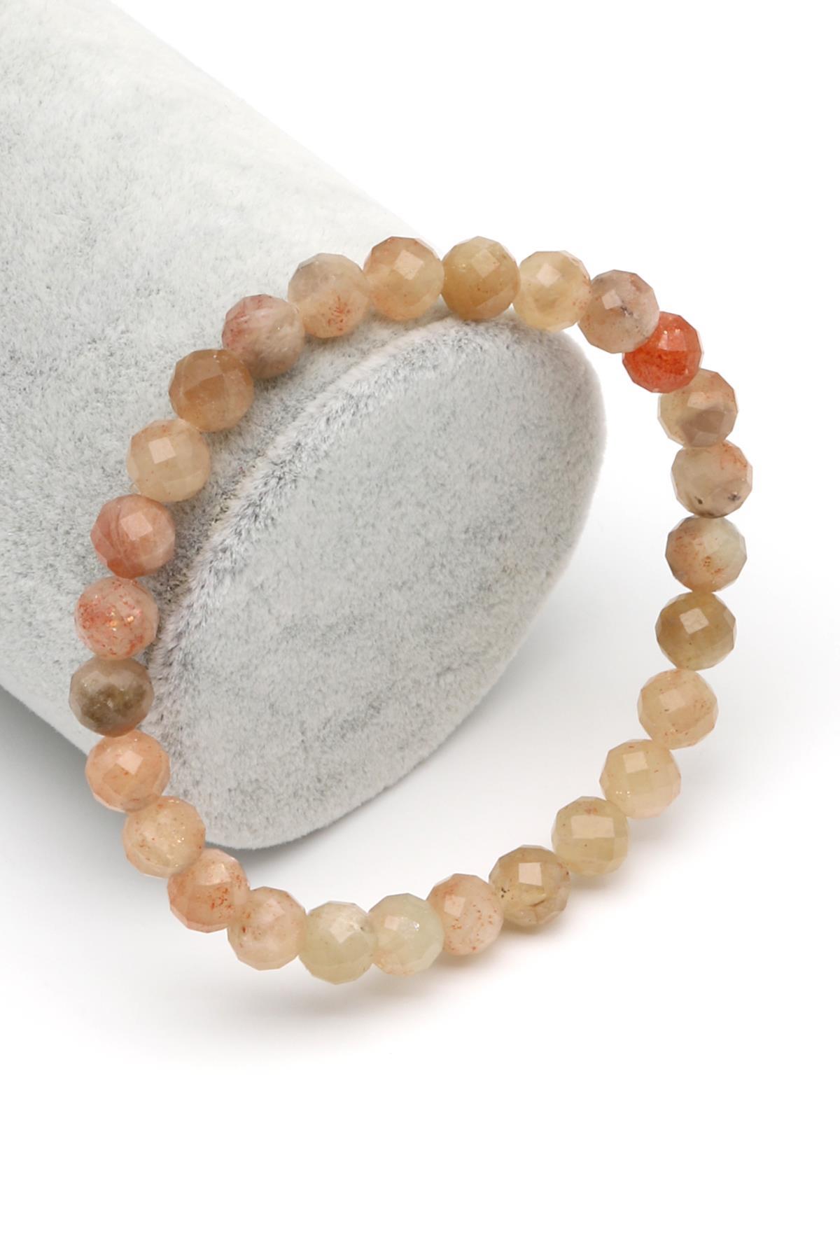 Güneş Taşı Doğal Taş Bileklik 7 mm Fasetli Küre Kesim