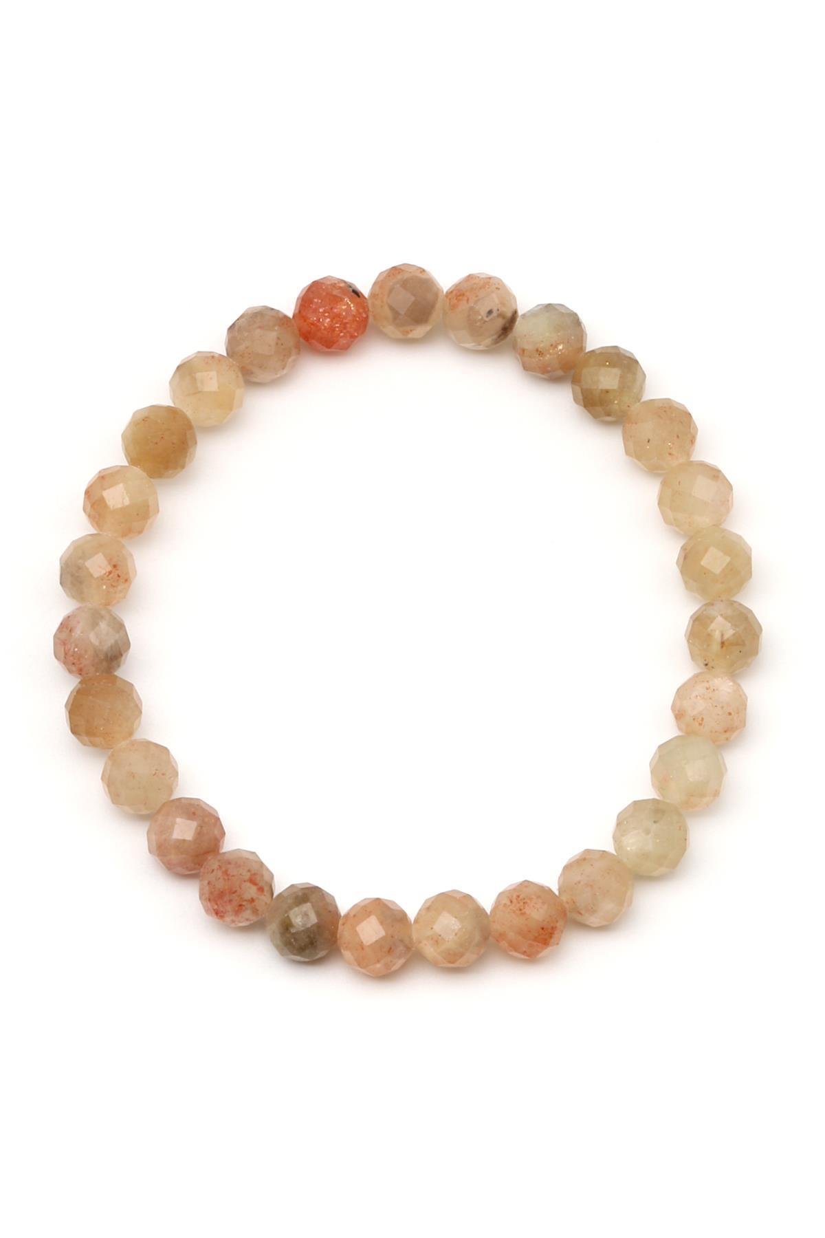 Güneş Taşı Doğal Taş Bileklik 7 mm Fasetli Küre Kesim