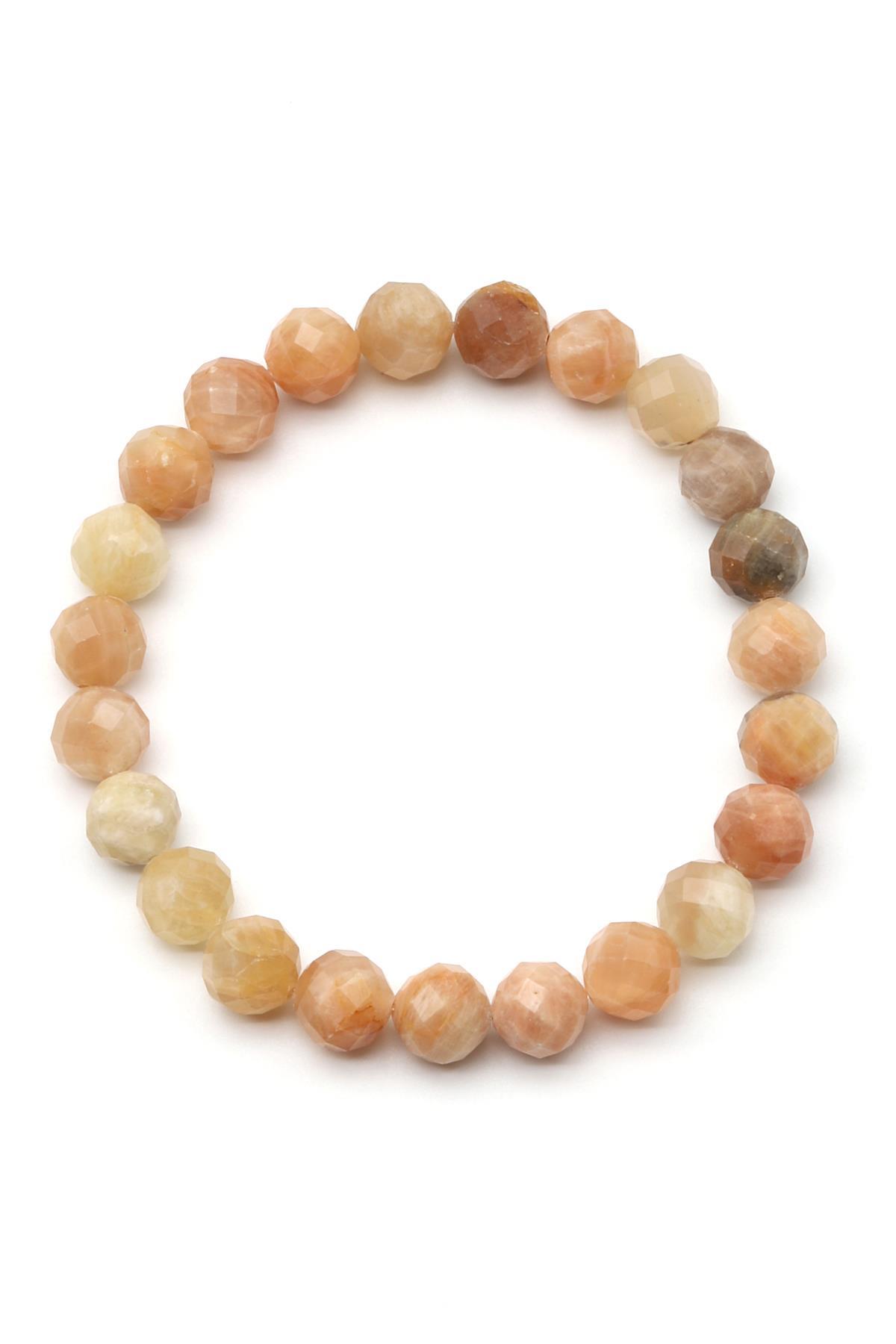 Güneş Taşı Doğal Taş Bileklik 8 mm Fasetli Küre Kesim