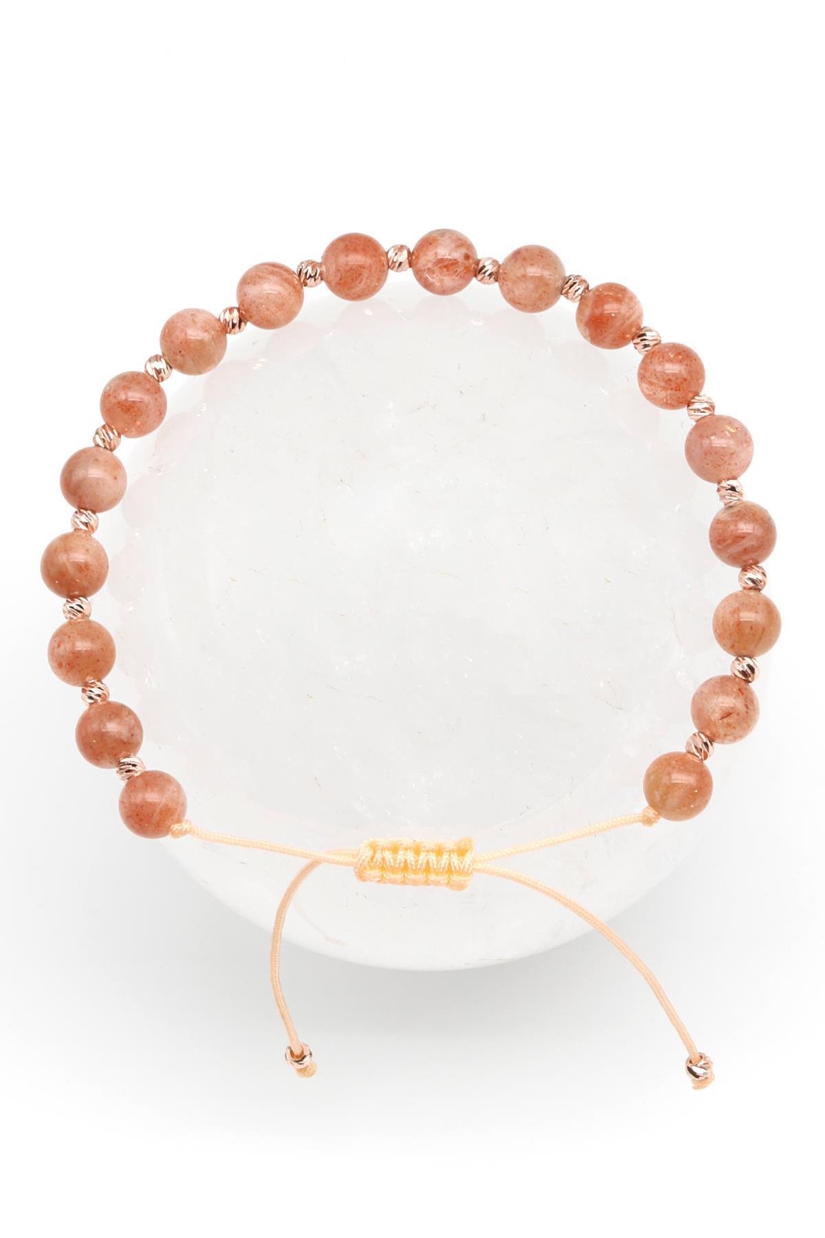 Güneş Taşı Doğal Taş Makrome Örme Bileklik Küre Kesim