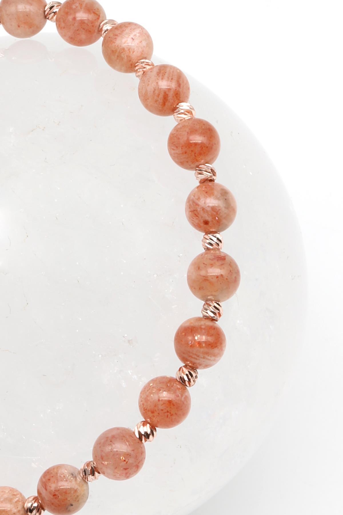 Güneş Taşı Doğal Taş Makrome Örme Bileklik Küre Kesim