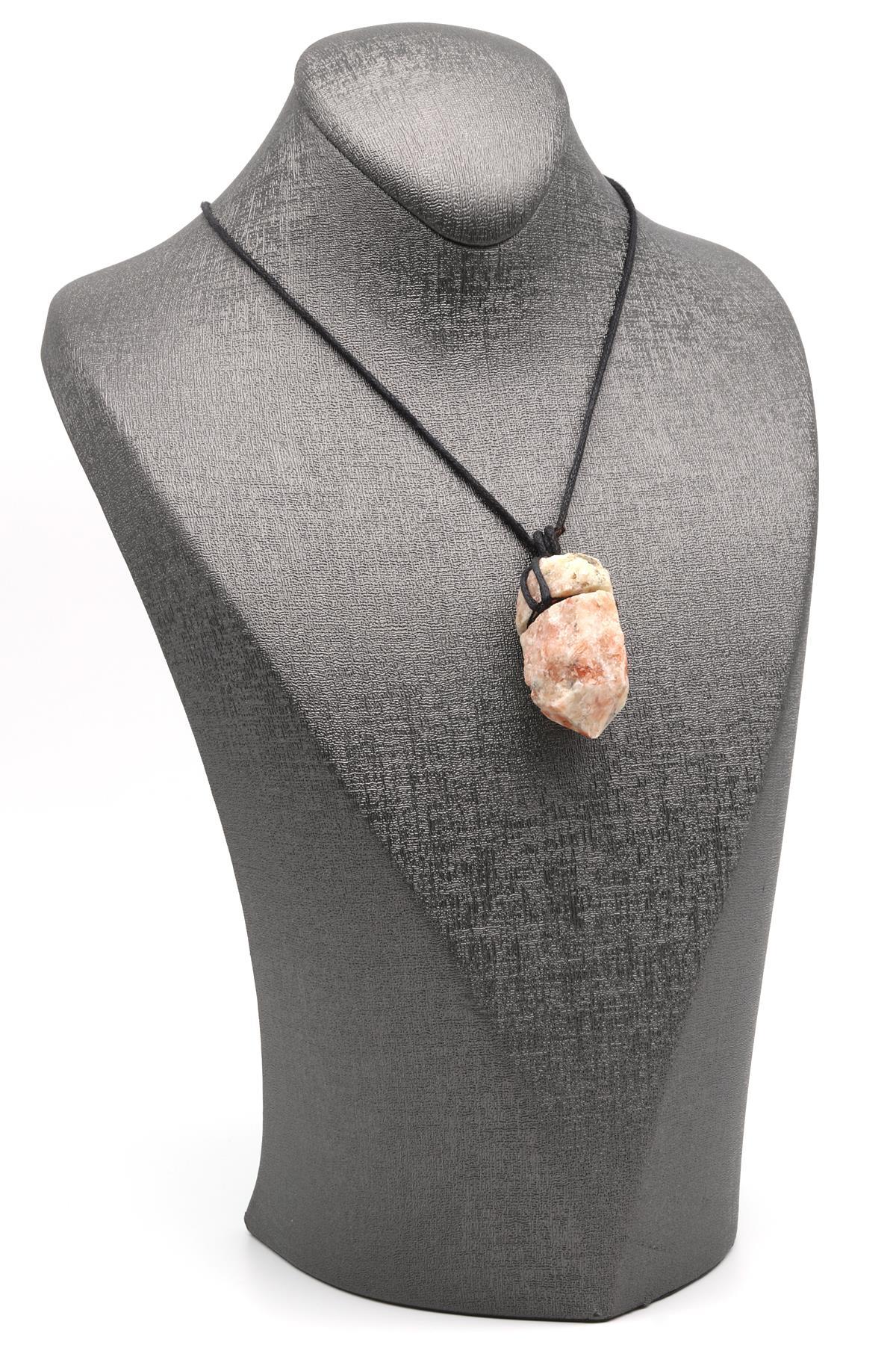 Güneş Taşı Doğal Taş Siyah İpli Kolye