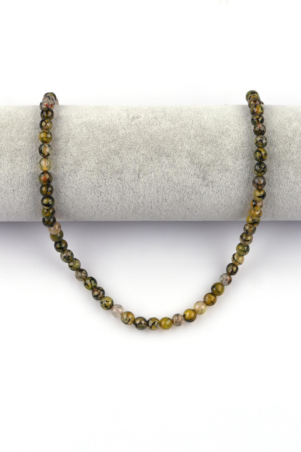 Hardal Renkli Akik Doğal Taş Dizi 6 mm Fasetli Küre Kesim