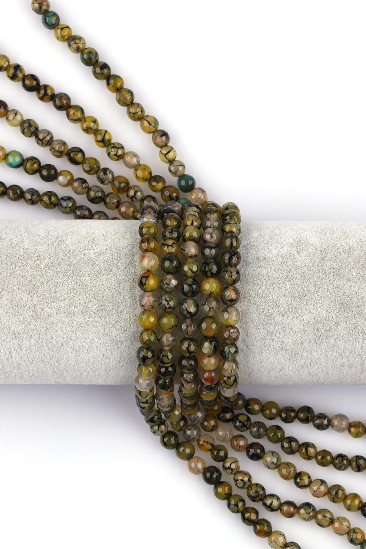 Hardal Renkli Akik Doğal Taş Dizi 6 mm Fasetli Küre Kesim